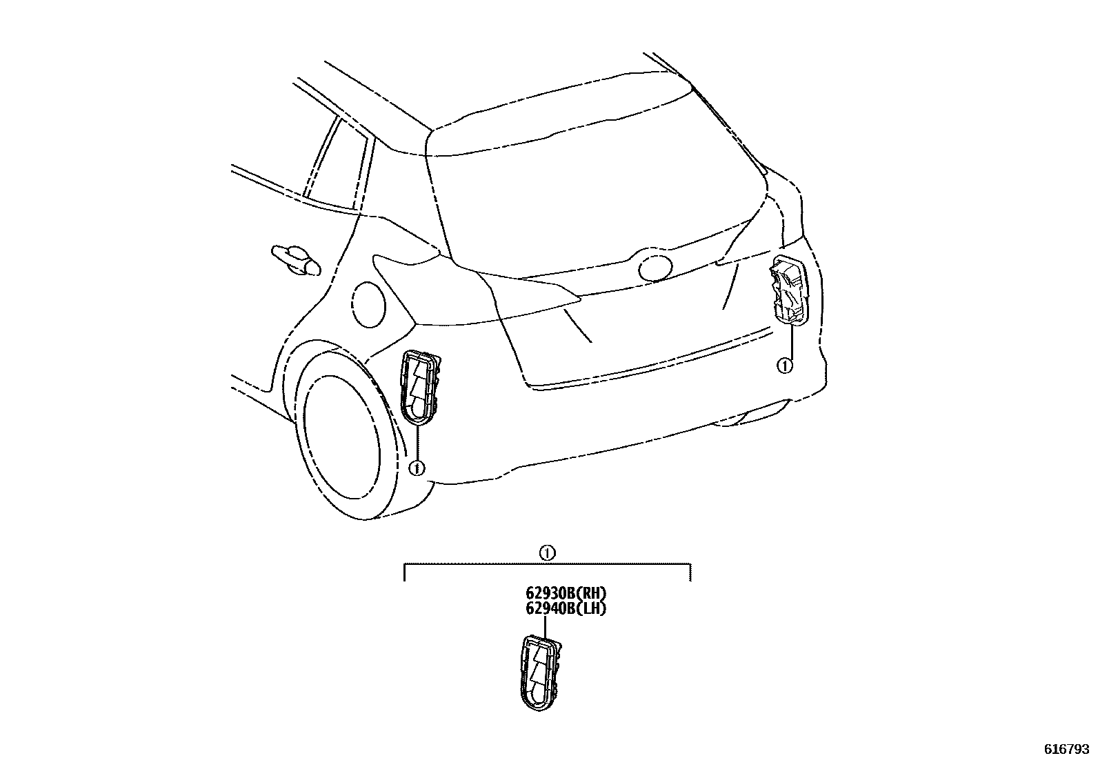 Toyota YARIS 车侧通风装置 EPC diagram — 616793