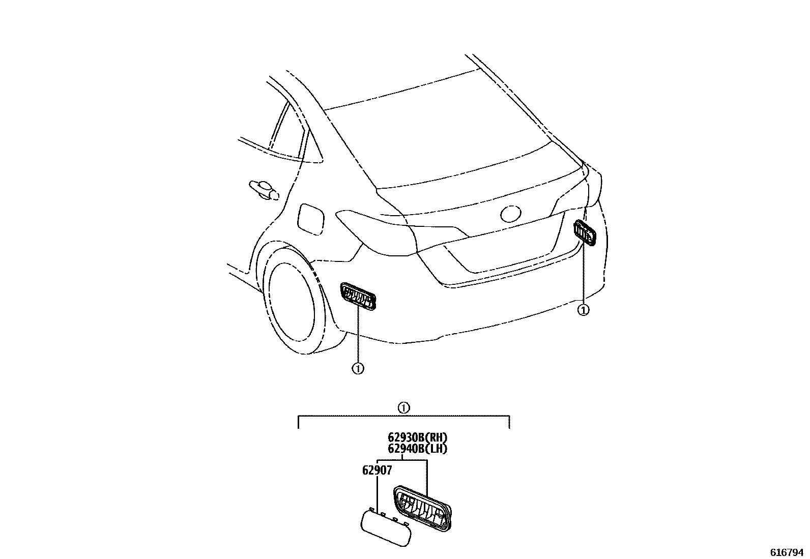 Toyota YARIS 车侧通风装置 EPC diagram — 616794