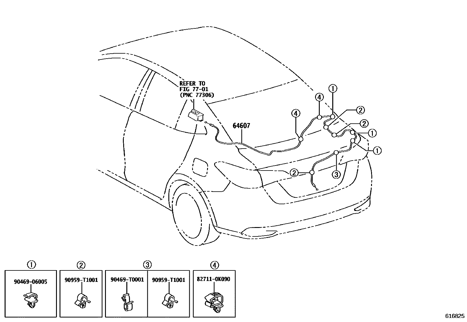 Toyota YARIS 行李箱门和行李箱锁 EPC diagram — 616825