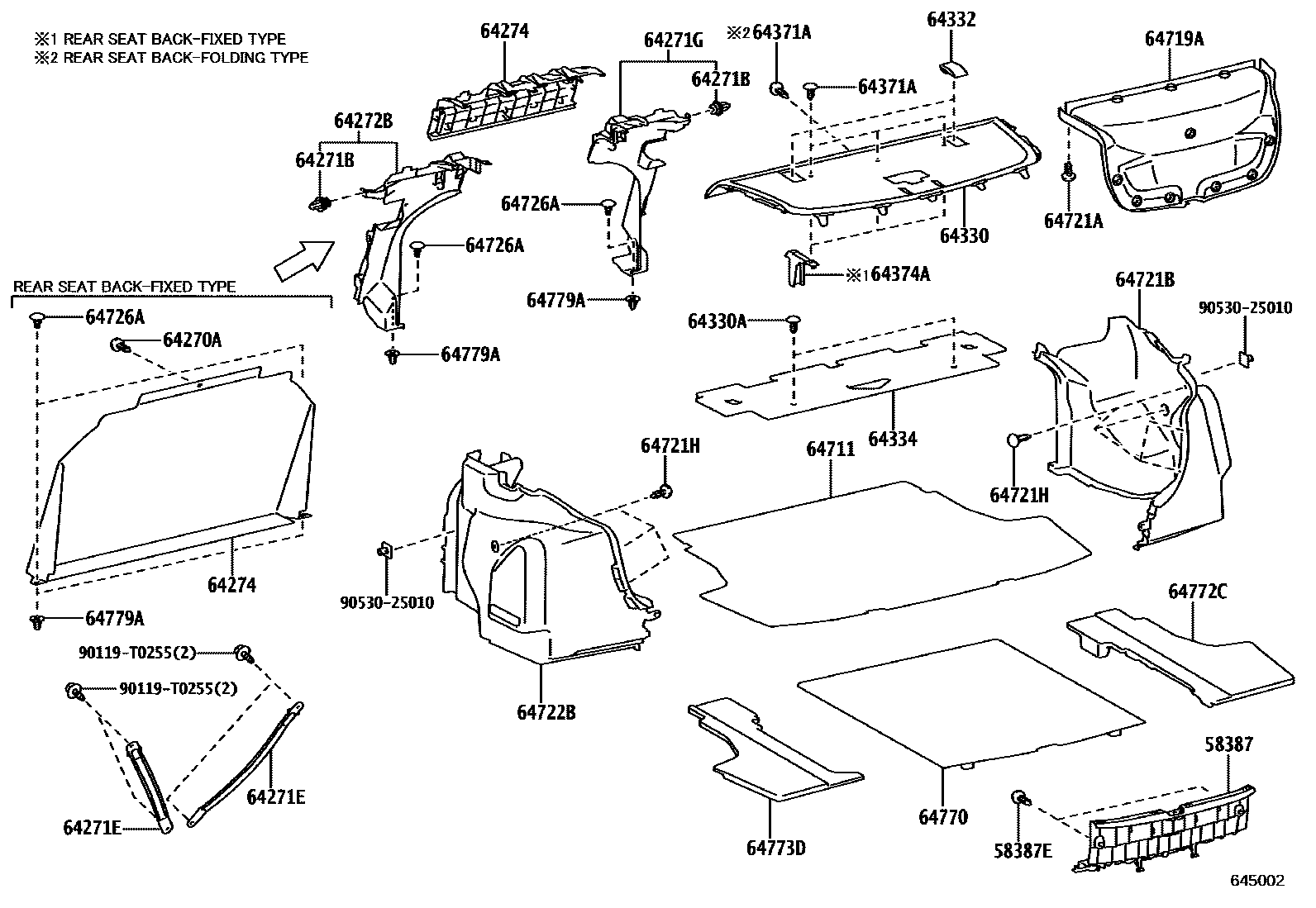 Toyota YARIS 杂物箱板和行李箱垫 EPC diagram — 645002