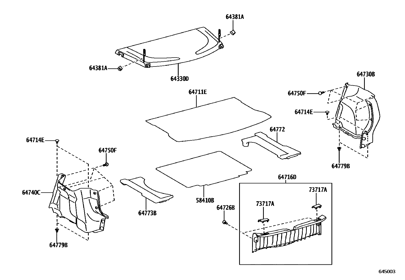 Toyota YARIS 底板和底板装饰罩 EPC diagram — 645003