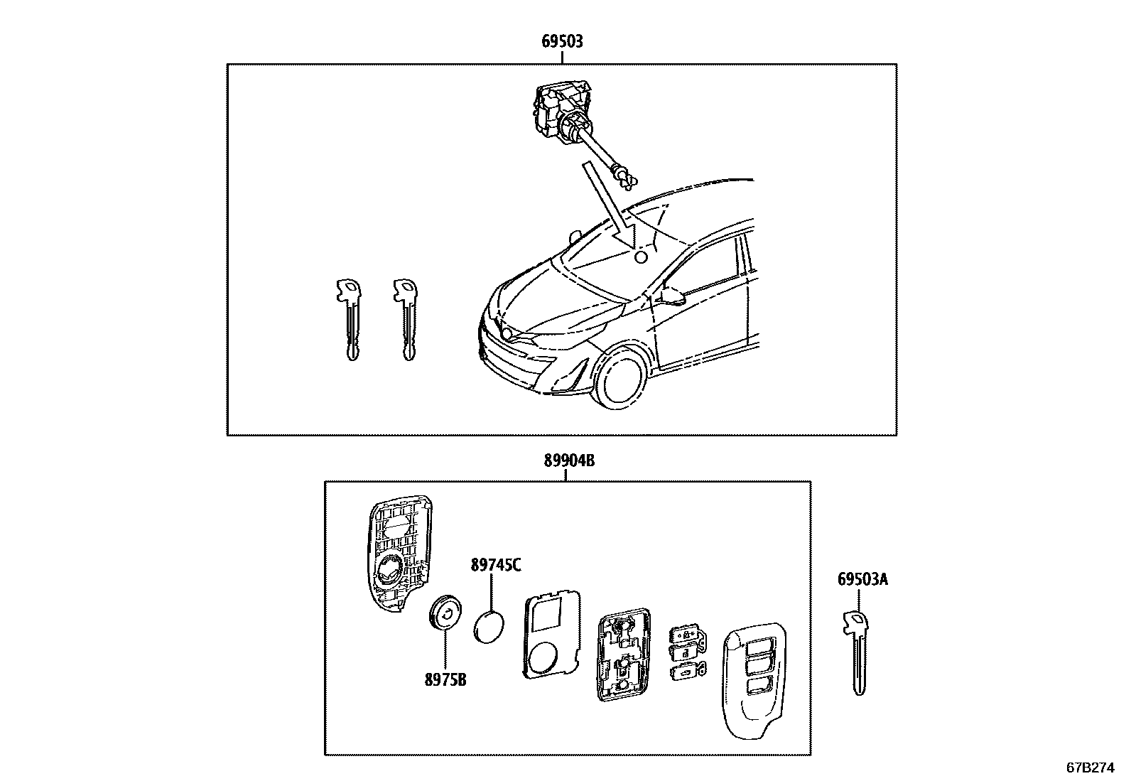 Toyota YARIS 锁芯组件 EPC diagram — 67B274