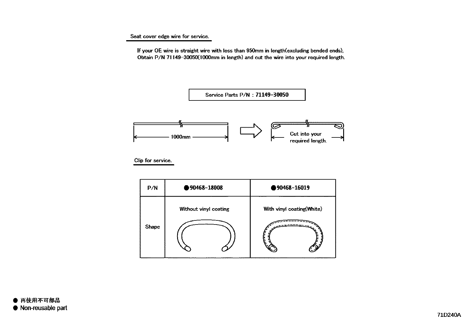Toyota YARIS 前排座椅和座椅滑轨 EPC diagram — 71D240A