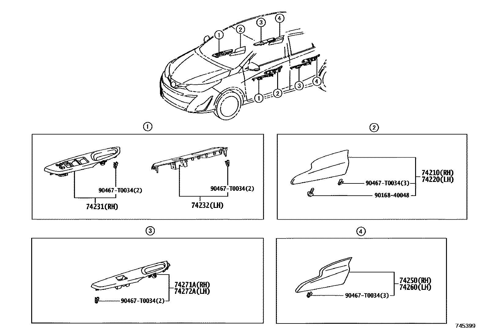 Toyota YARIS 扶手和遮阳板 EPC diagram — 745399