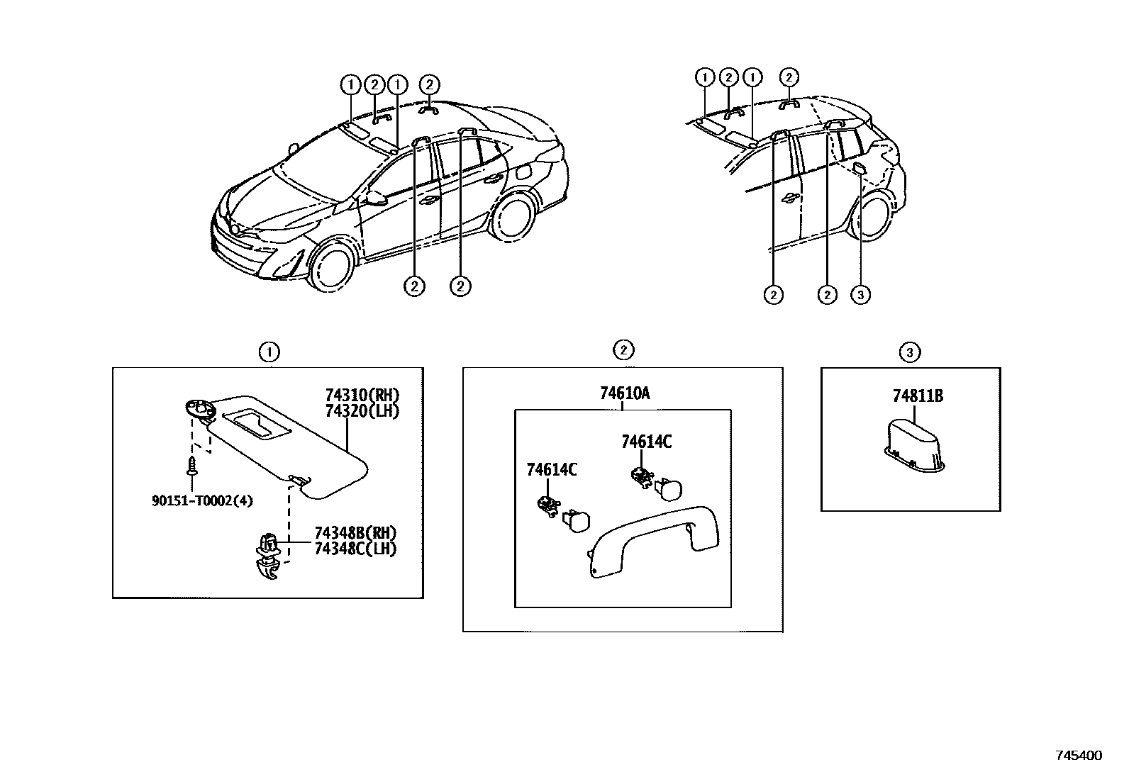 Toyota YARIS 扶手和遮阳板 EPC diagram — 745400