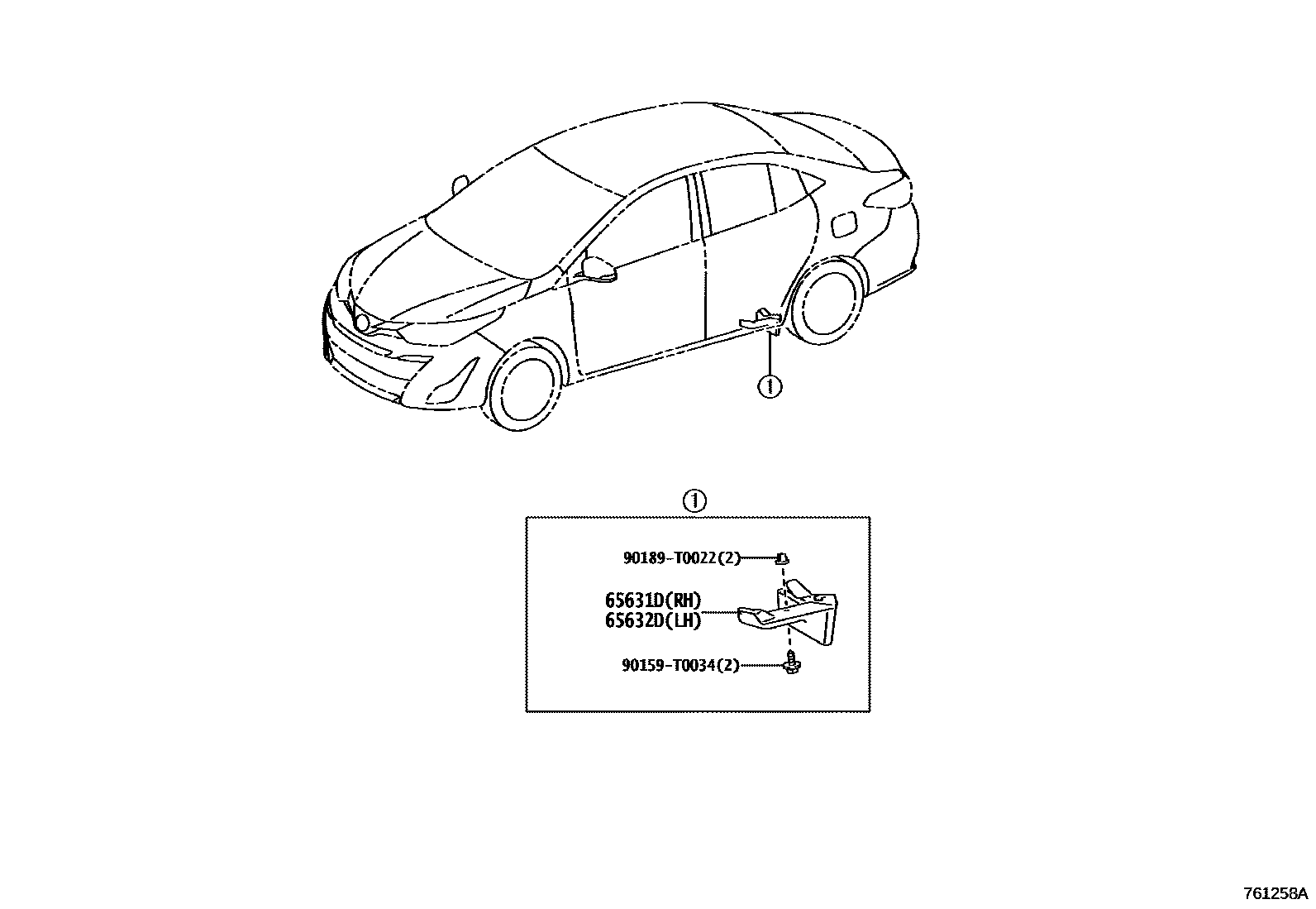 Toyota YARIS 挡泥板和扰流板 EPC diagram — 761258A
