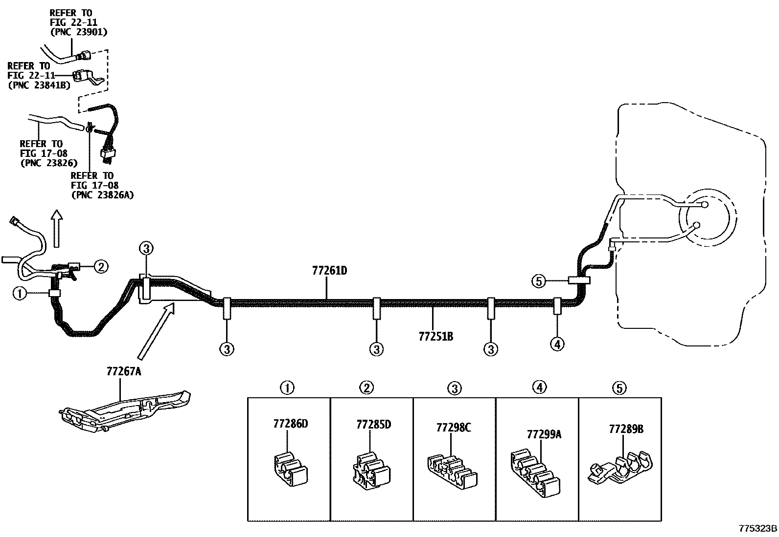Toyota YARIS 燃油箱和燃油管 EPC diagram — 775323B