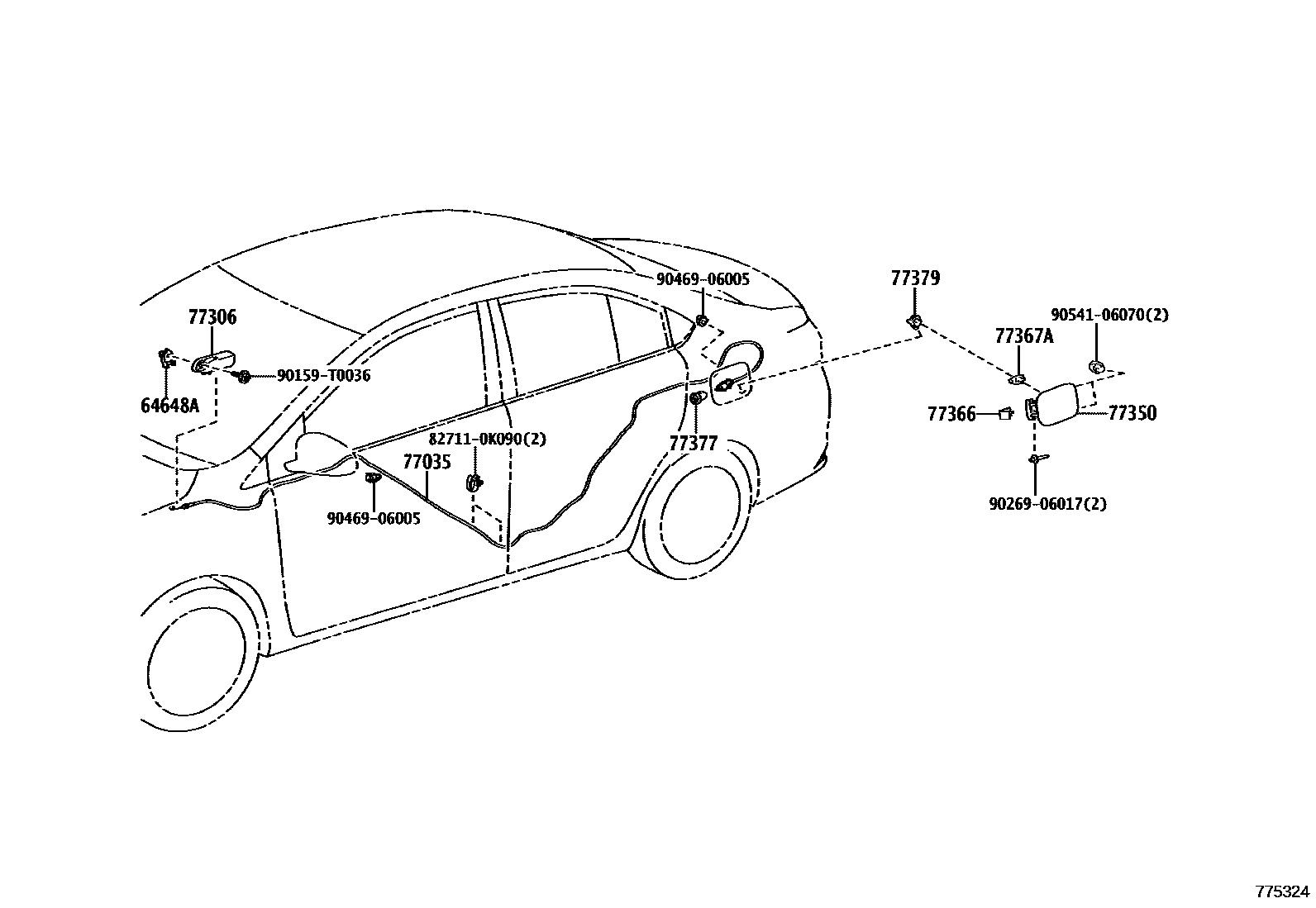 Toyota YARIS 燃油箱和燃油管 EPC diagram — 775324