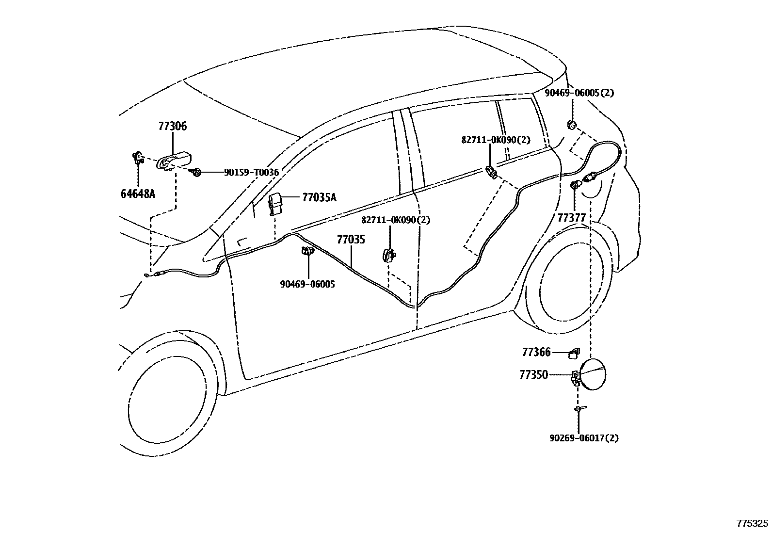 Toyota YARIS 燃油箱和燃油管 EPC diagram — 775325