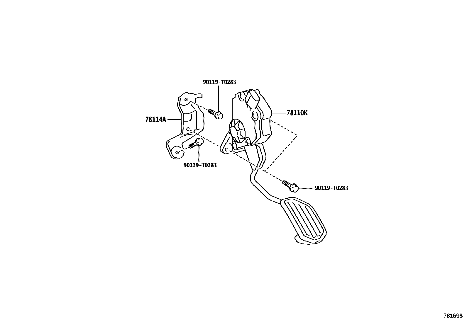 Toyota YARIS accelerator pedal connecting rod EPC diagram — 781698