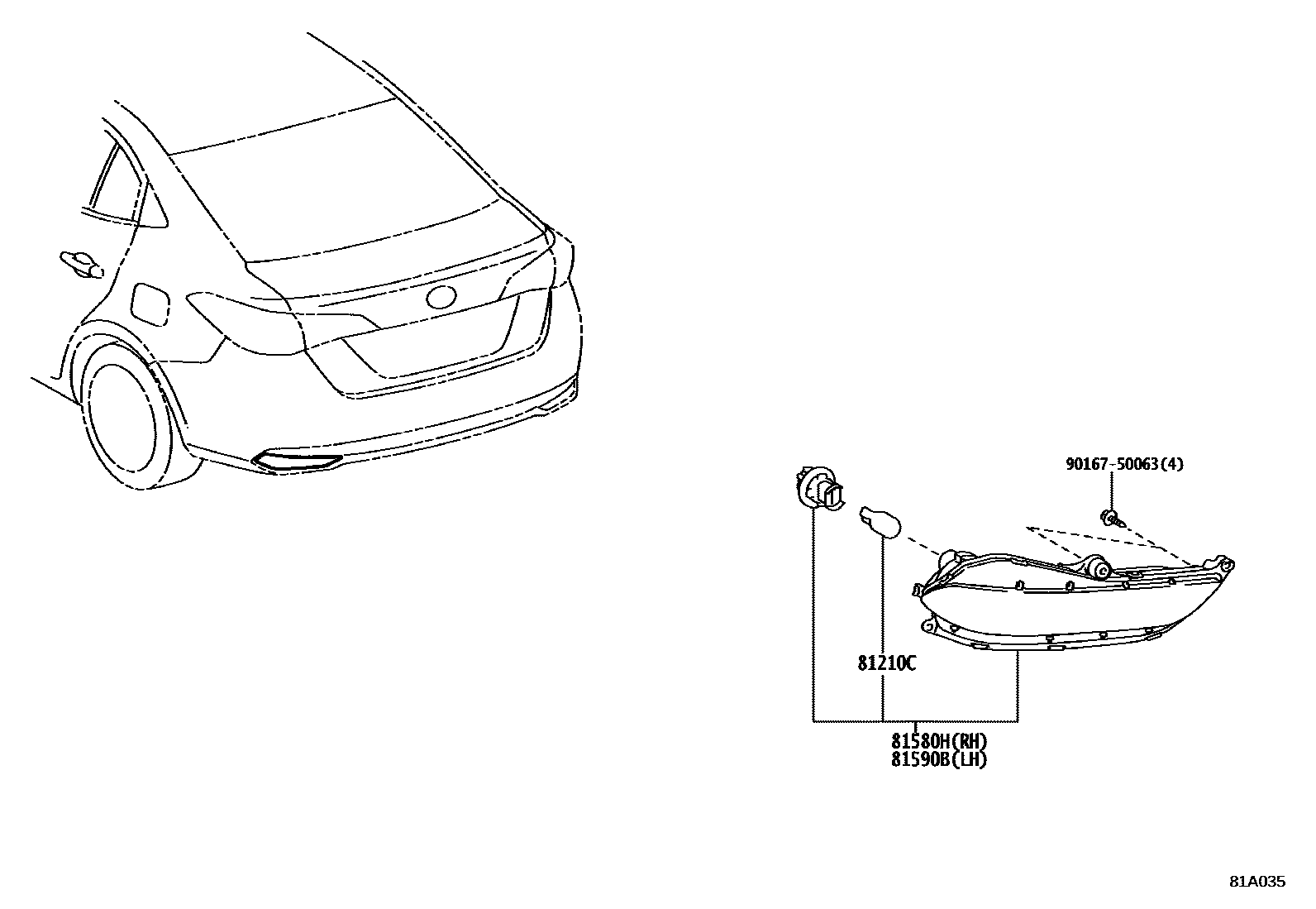 Toyota YARIS 后雾灯 EPC diagram — 81A035