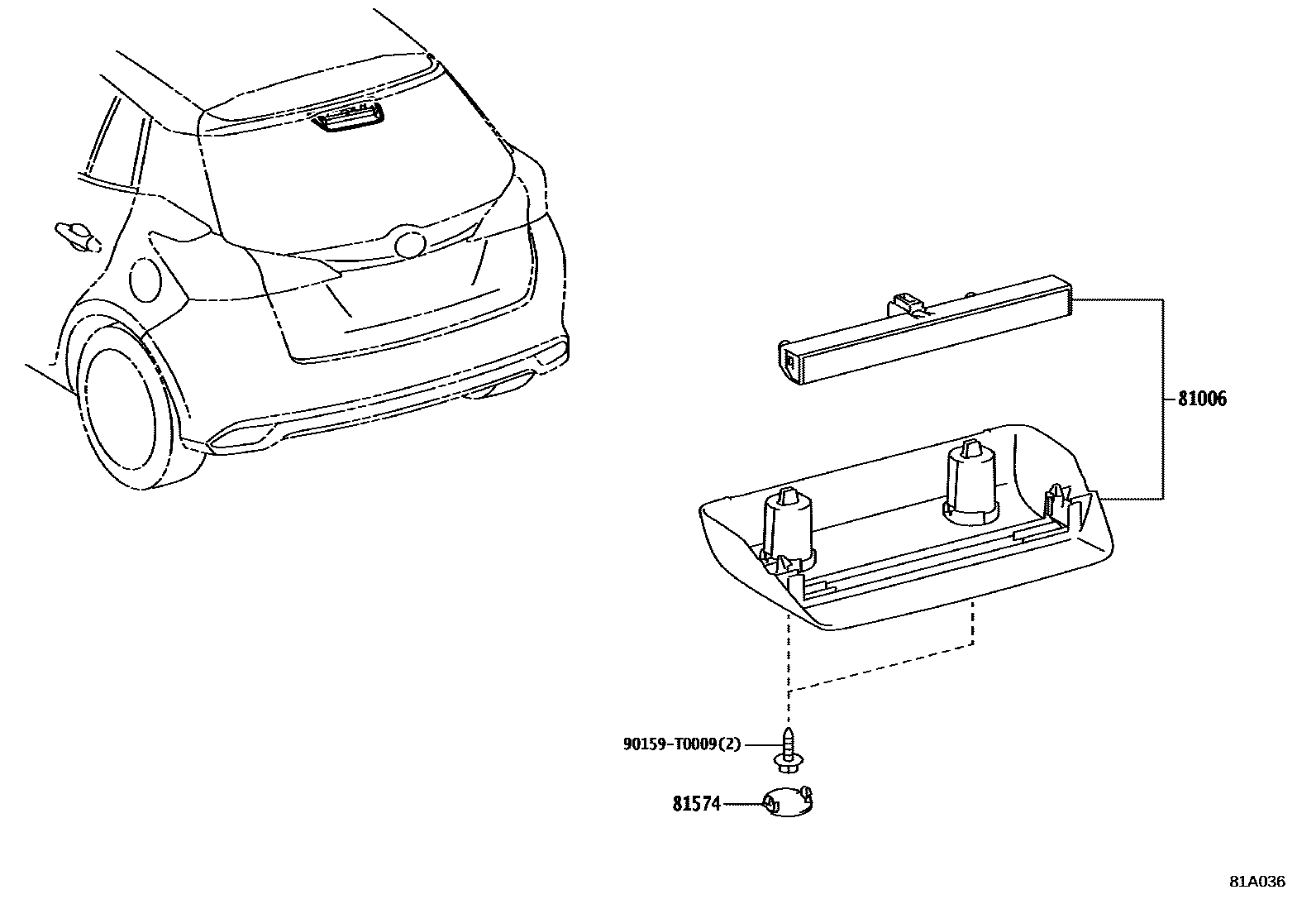 Toyota YARIS 高位刹车灯 EPC diagram — 81A036