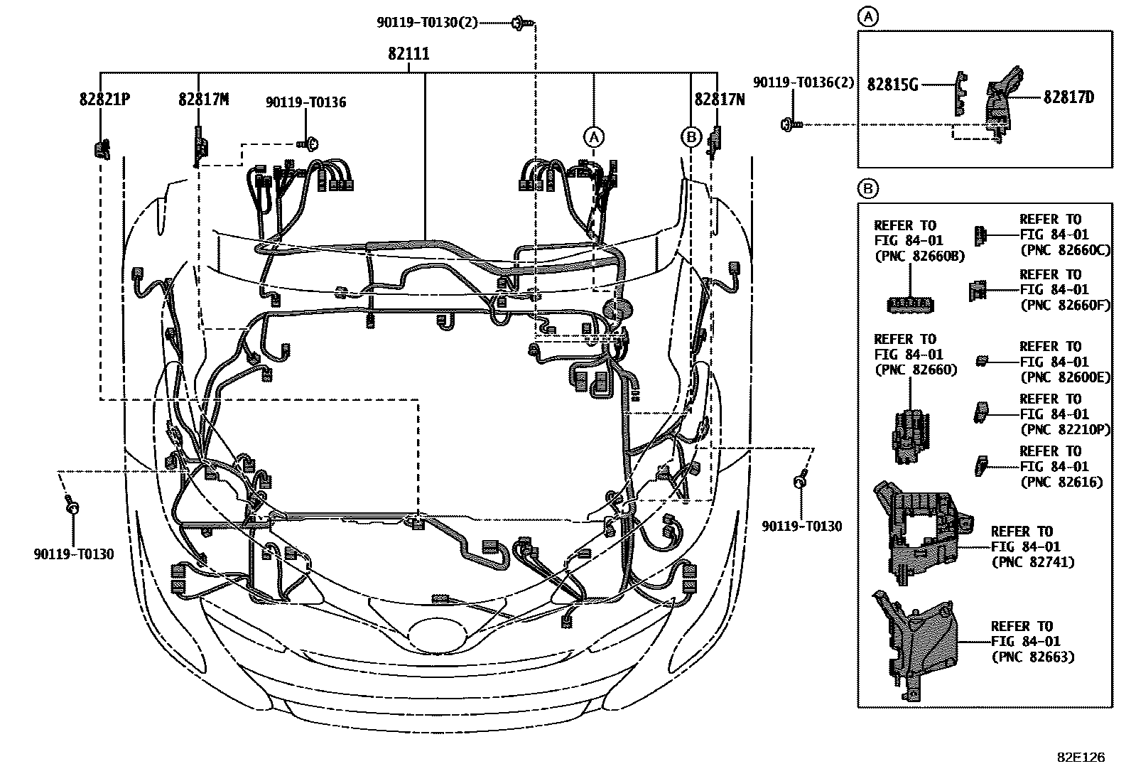 Toyota YARIS 线束和卡夹 EPC diagram — 82E126