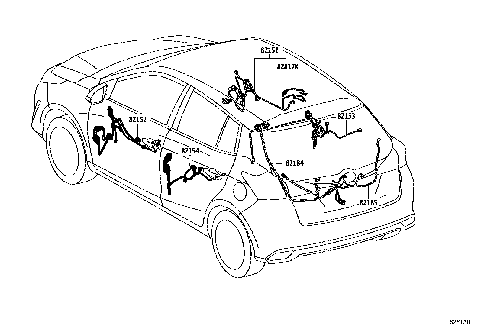 Toyota YARIS 线束和卡夹 EPC diagram — 82E130