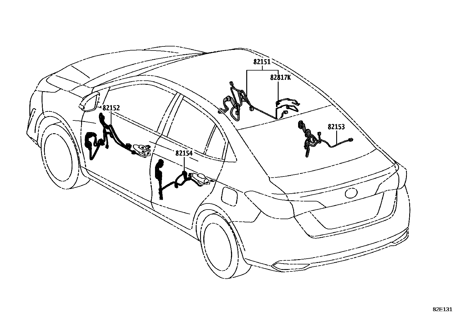 Toyota YARIS 线束和卡夹 EPC diagram — 82E131