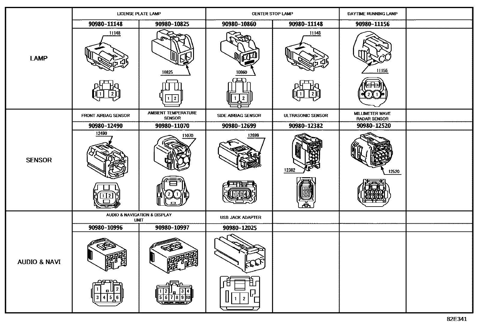 Toyota YARIS 线束和卡夹 EPC diagram — 82E341