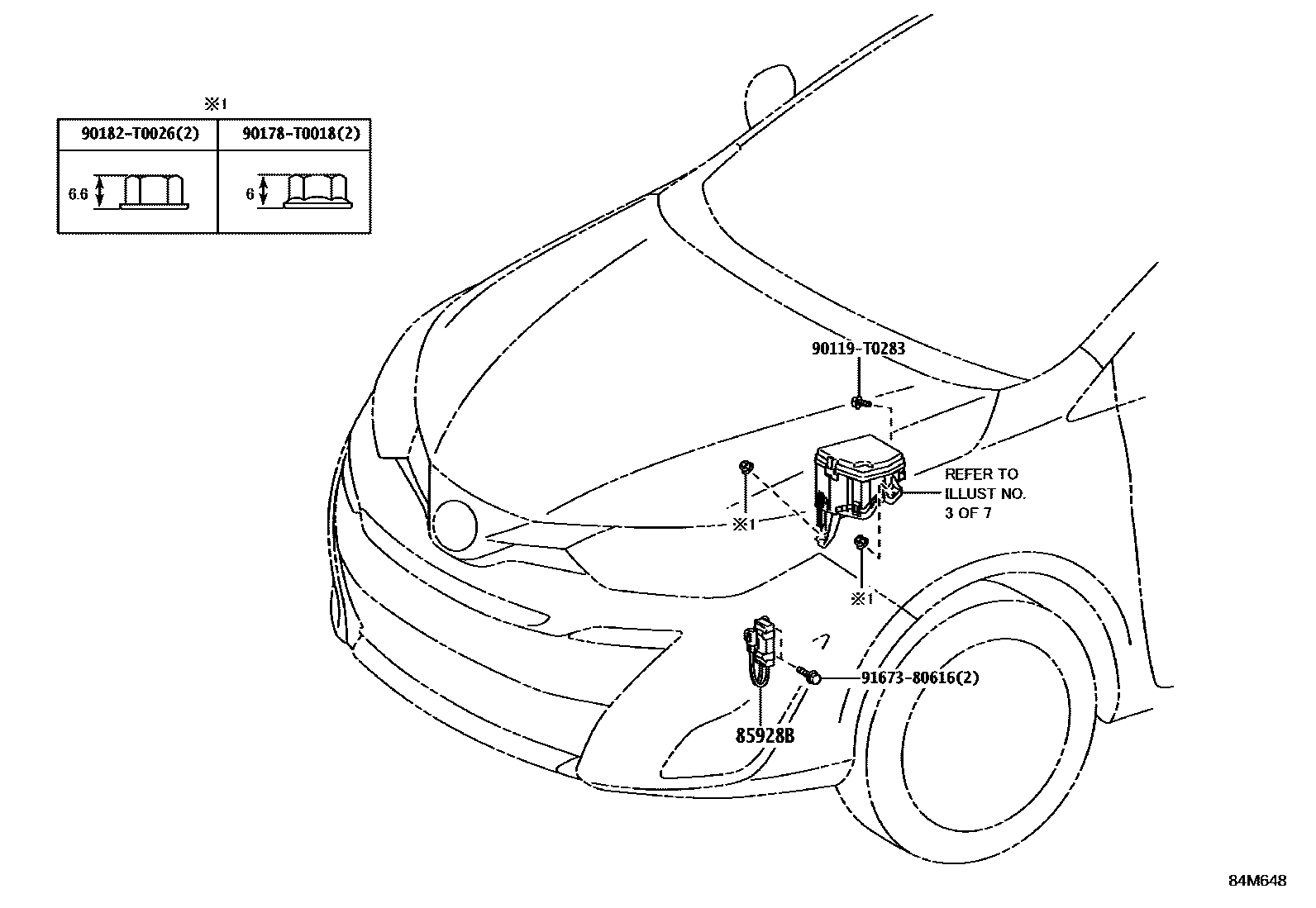 Toyota YARIS 开关和继电器和ECU EPC diagram — 84M648