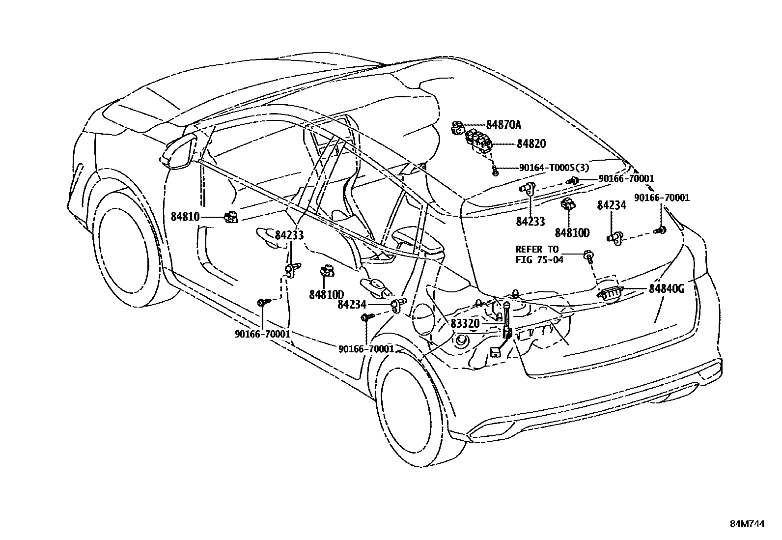 Toyota YARIS 开关和继电器和ECU EPC diagram — 84M744