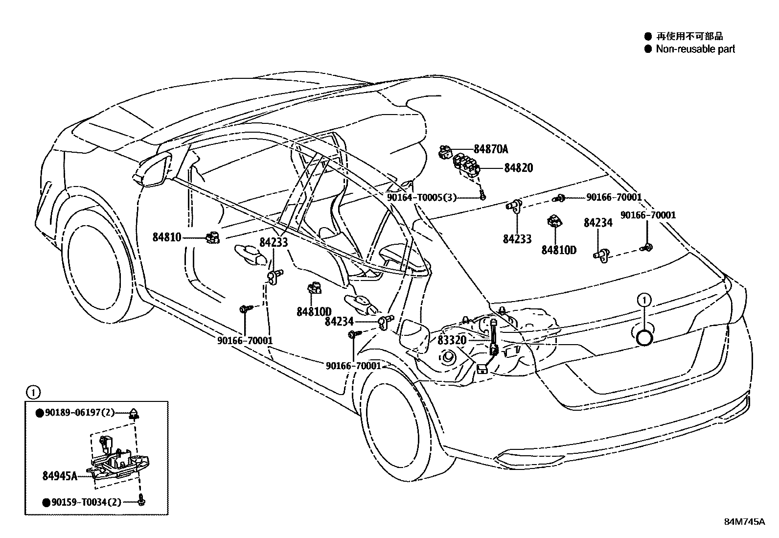 Toyota YARIS 开关和继电器和ECU EPC diagram — 84M745A