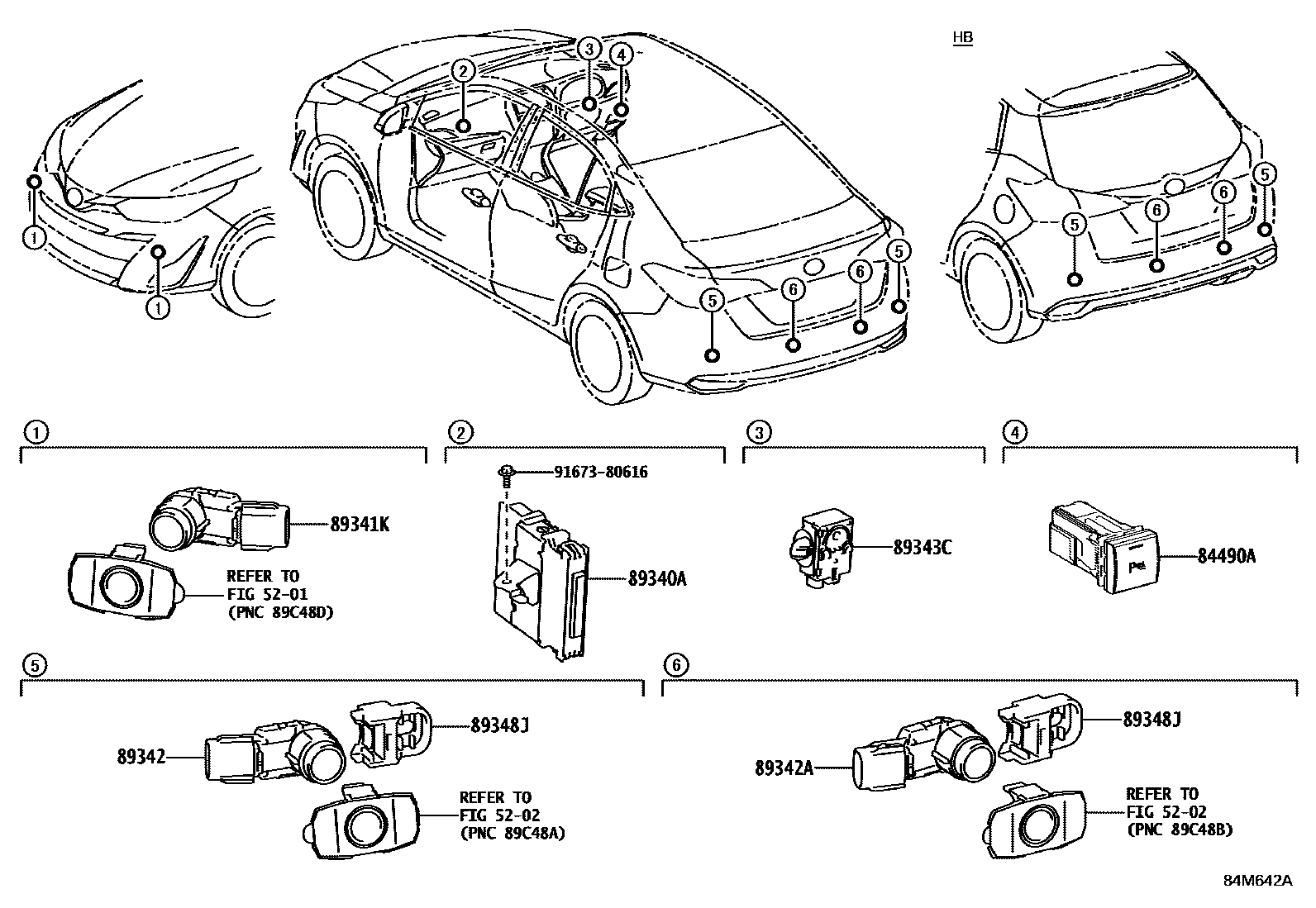 Toyota YARIS 测距雷达和倒车雷达 EPC diagram — 84M642A
