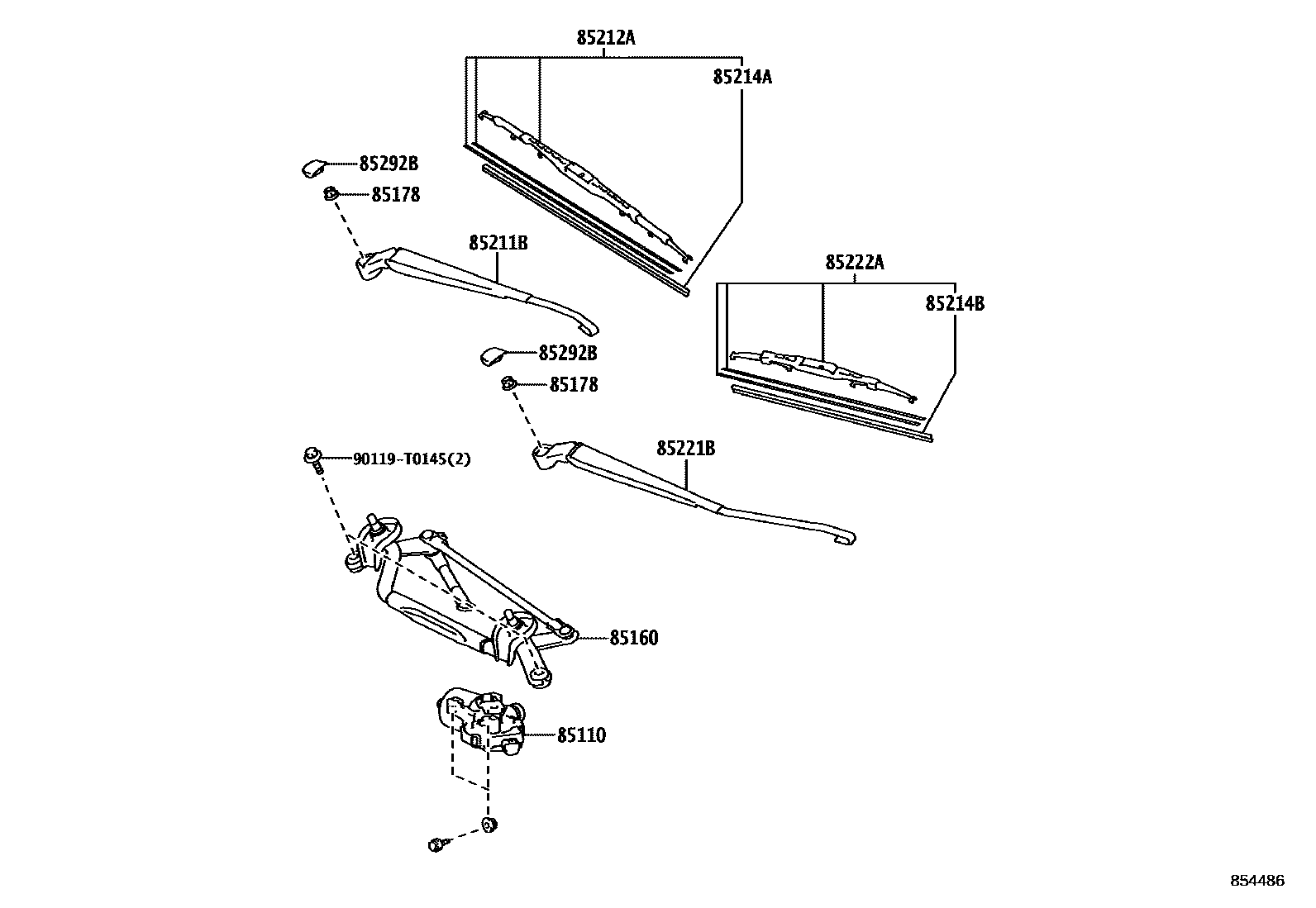Toyota YARIS 挡风玻璃刮水器 EPC diagram — 854486