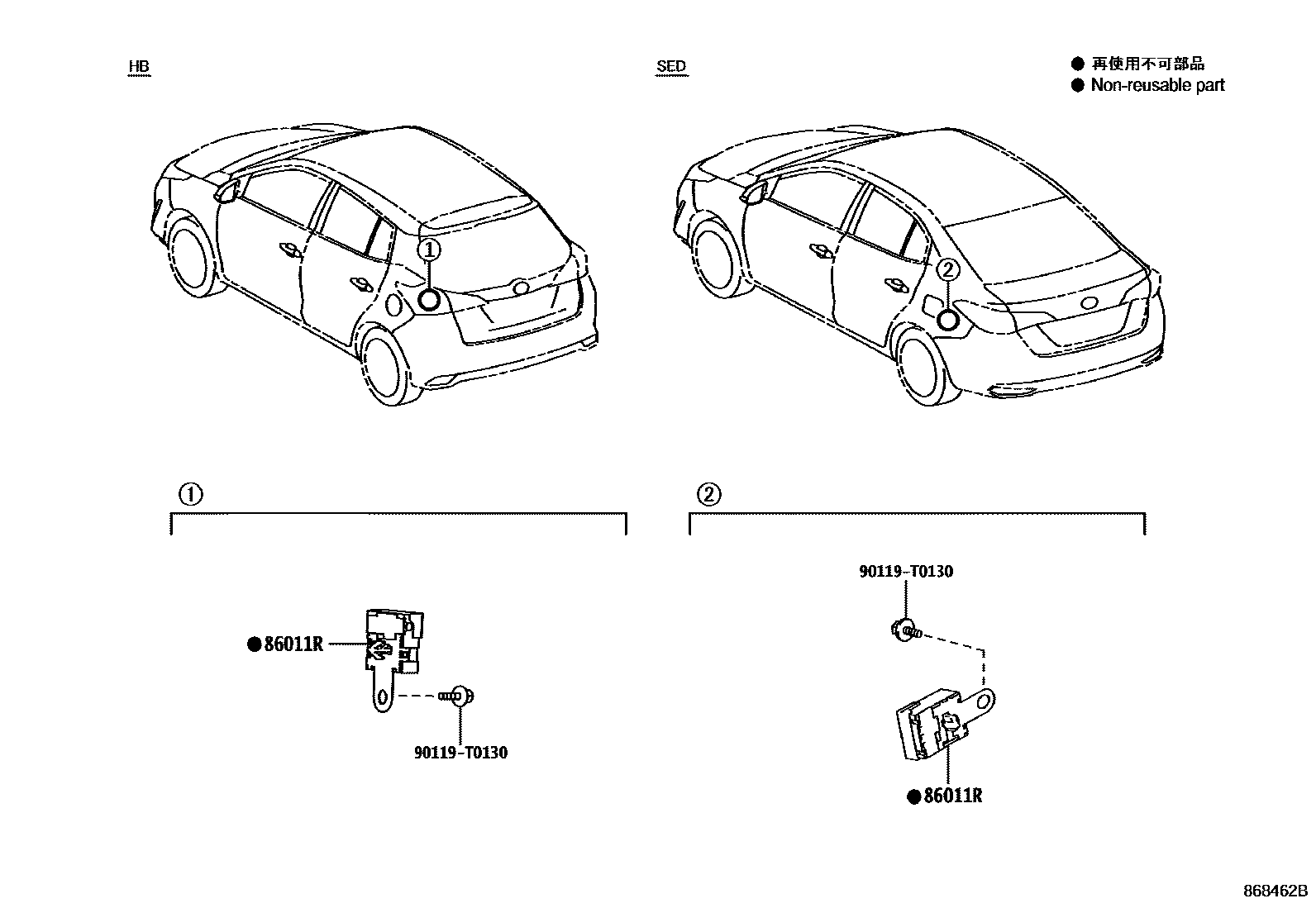 Toyota YARIS 收音机、放大器和冷凝器 EPC diagram — 868462B