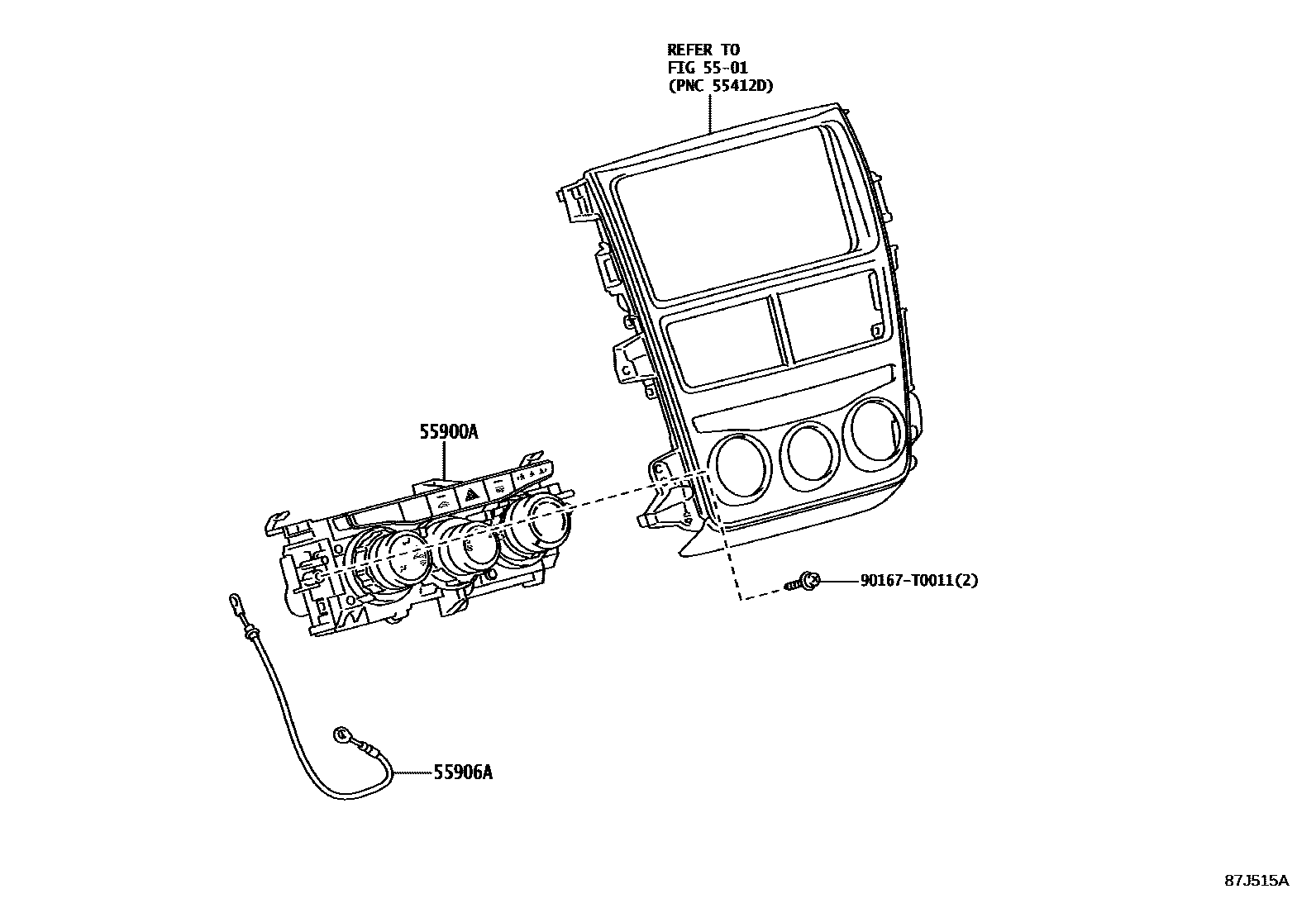 Toyota YARIS 暖风和空调系统 - 控制器和风管 EPC diagram — 87J515A