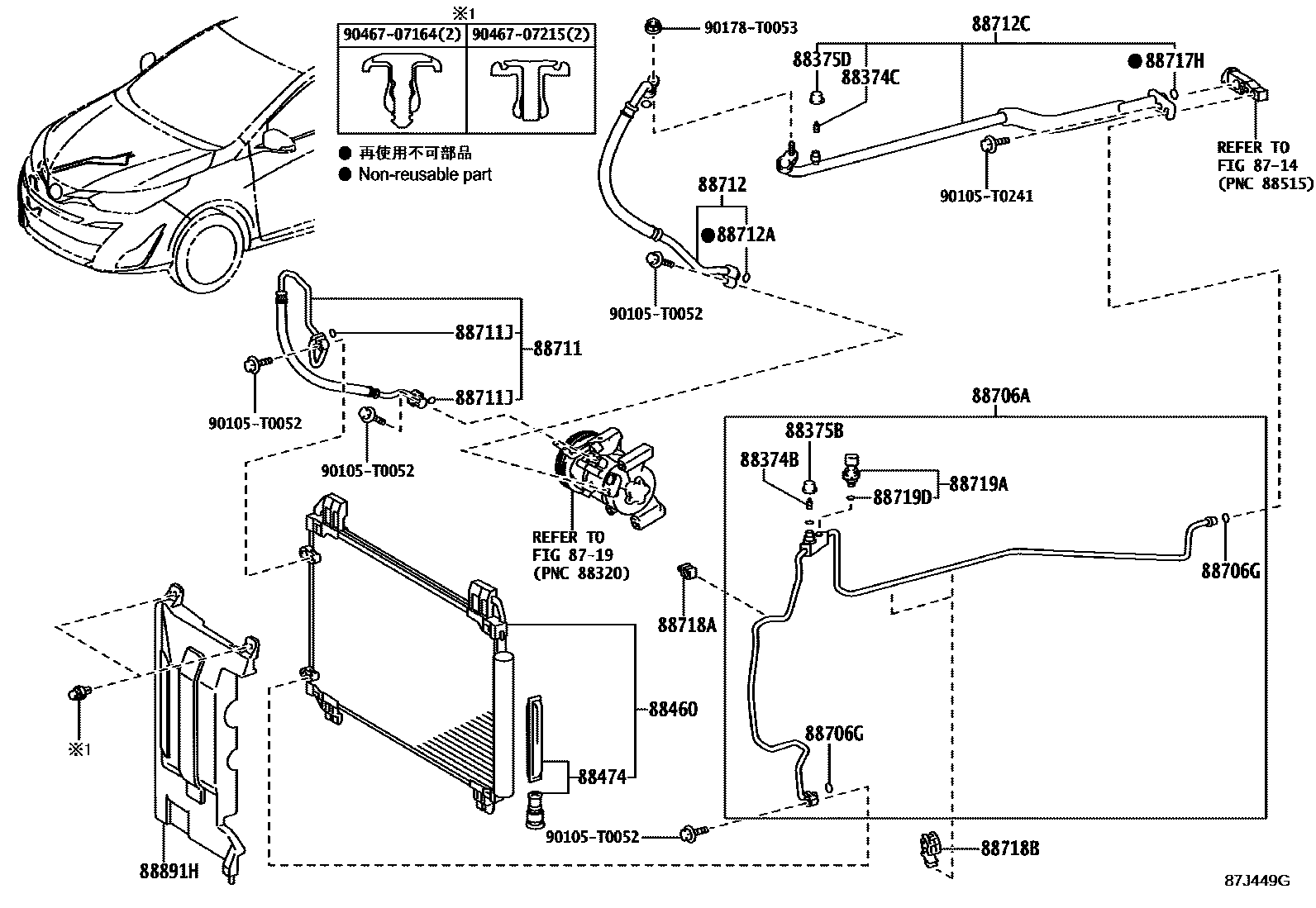 Toyota YARIS Heating & Air Conditioning - Cooler Piping EPC diagram — 87J449G