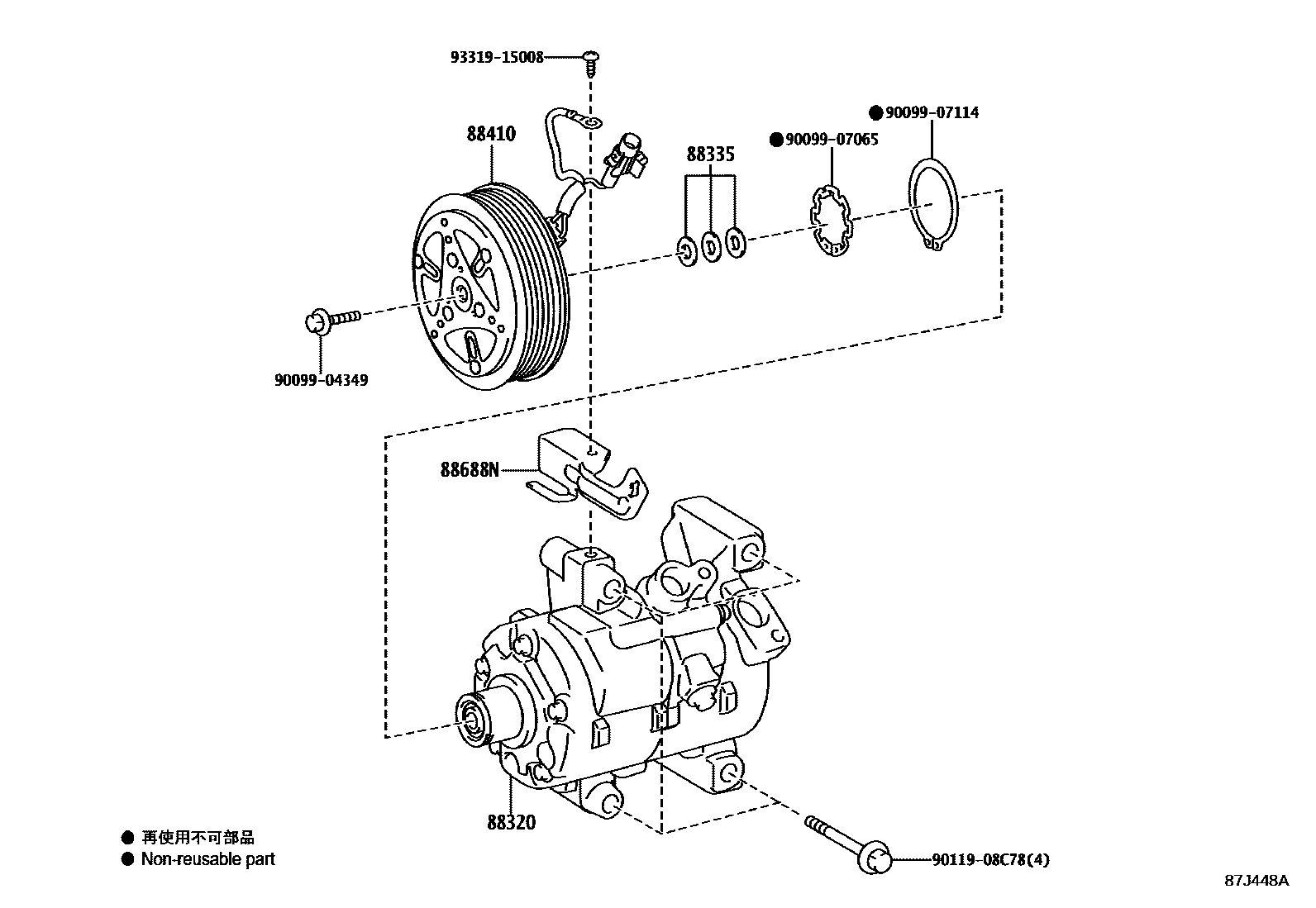 Toyota YARIS Heating & Air Conditioning - Compressor EPC diagram — 87J448A