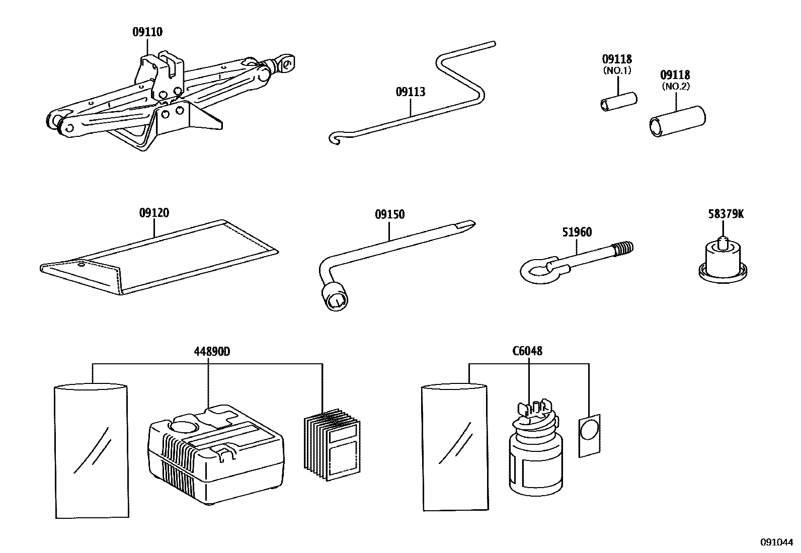 Toyota YARIS Standard Tools EPC diagram — 091044