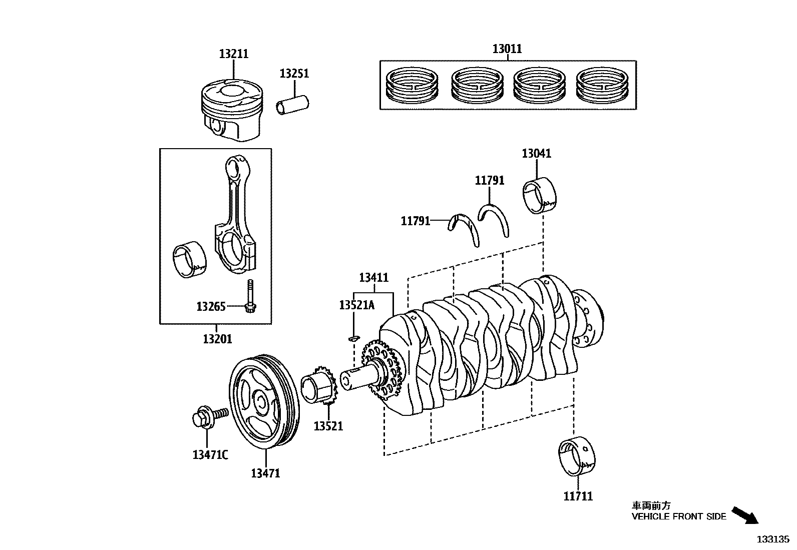 Toyota YARIS Crankshaft & Piston EPC diagram — 133135