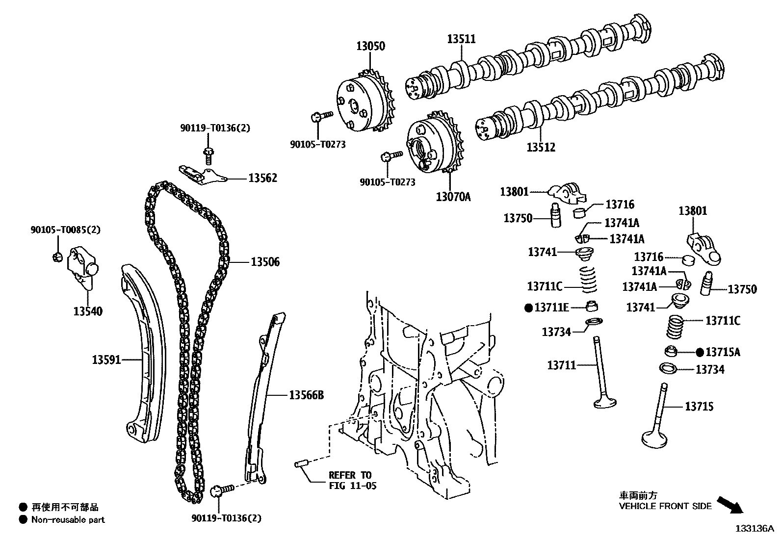 Toyota YARIS Camshaft & Valve EPC diagram — 133136A