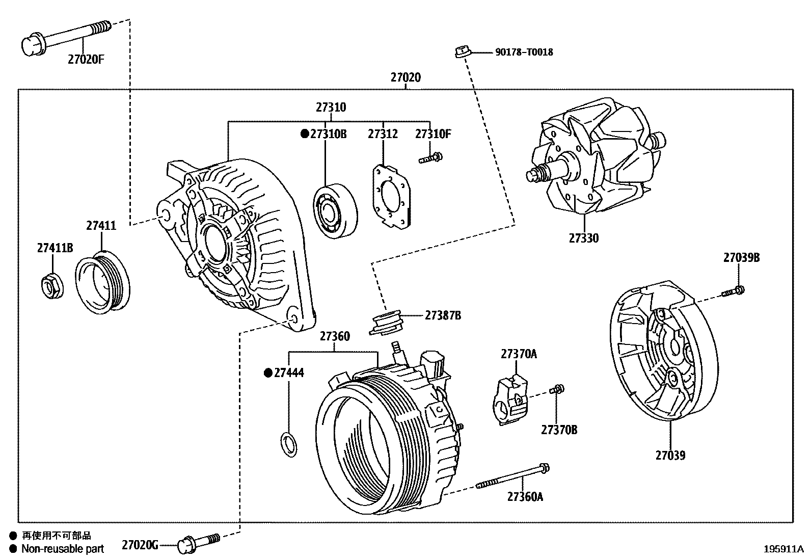 Toyota YARIS Alternator EPC diagram — 195911A