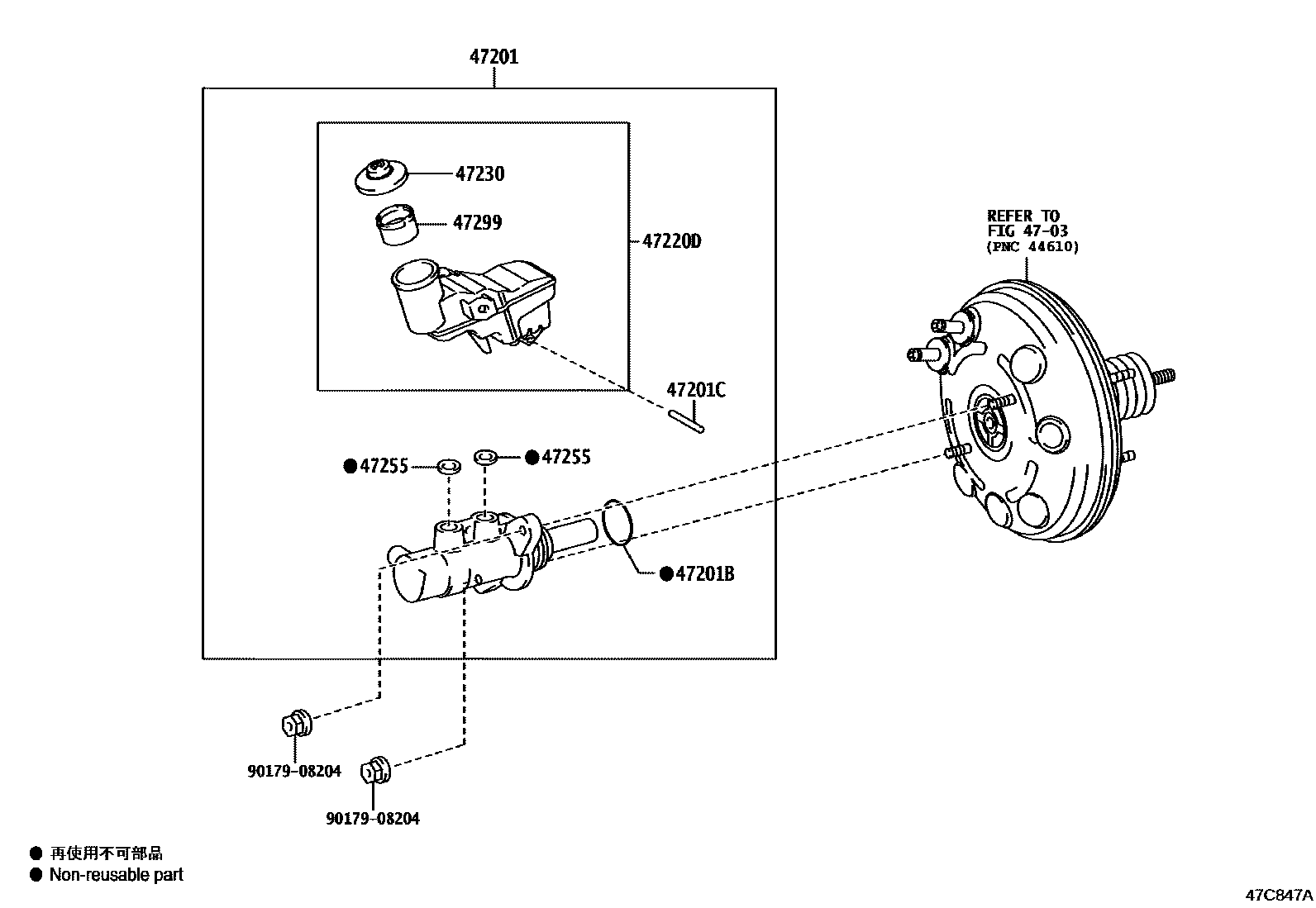 Toyota YARIS 制动总泵 EPC diagram — 47C847A
