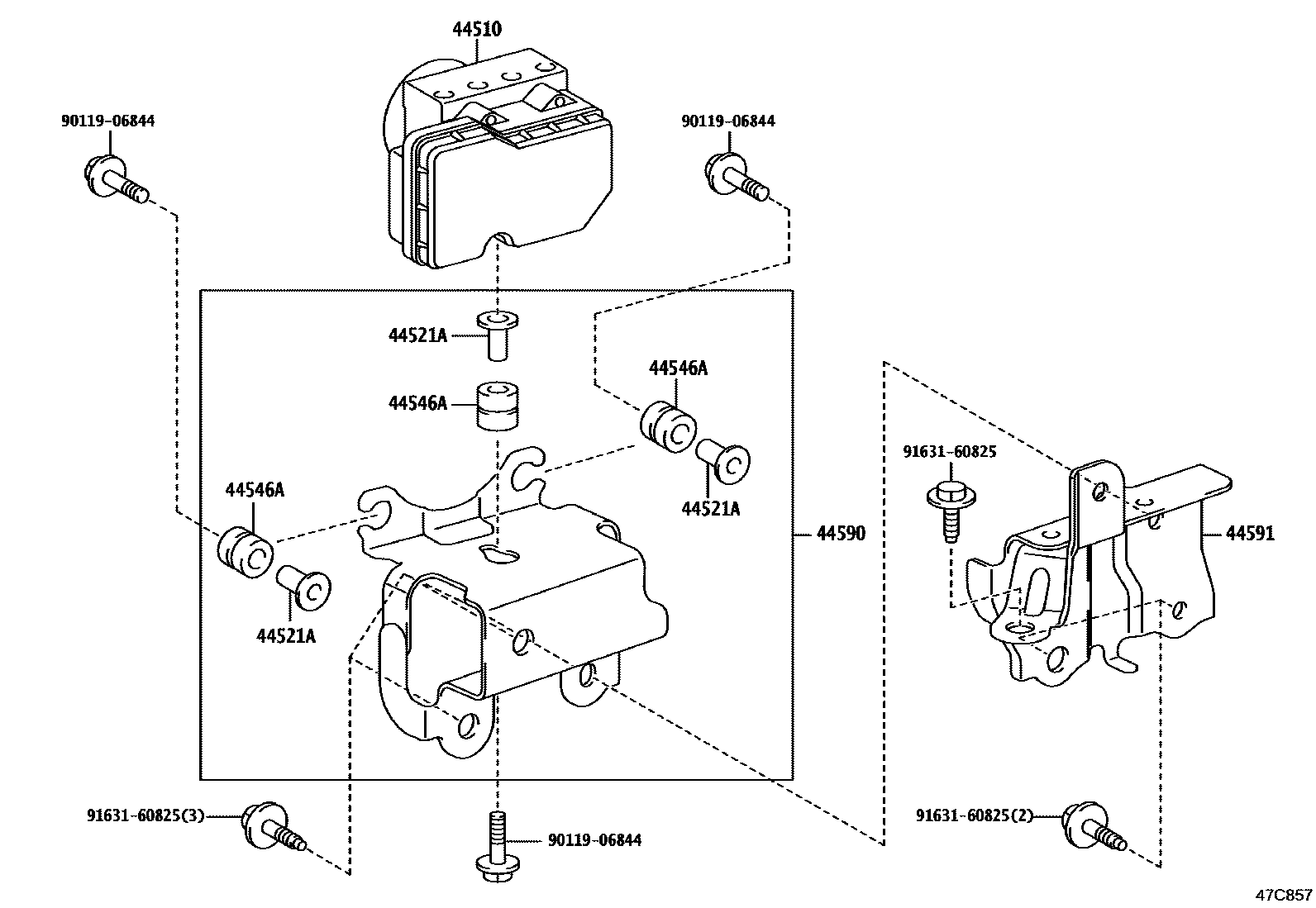 Toyota YARIS 制动配管和卡箍 EPC diagram — 47C857