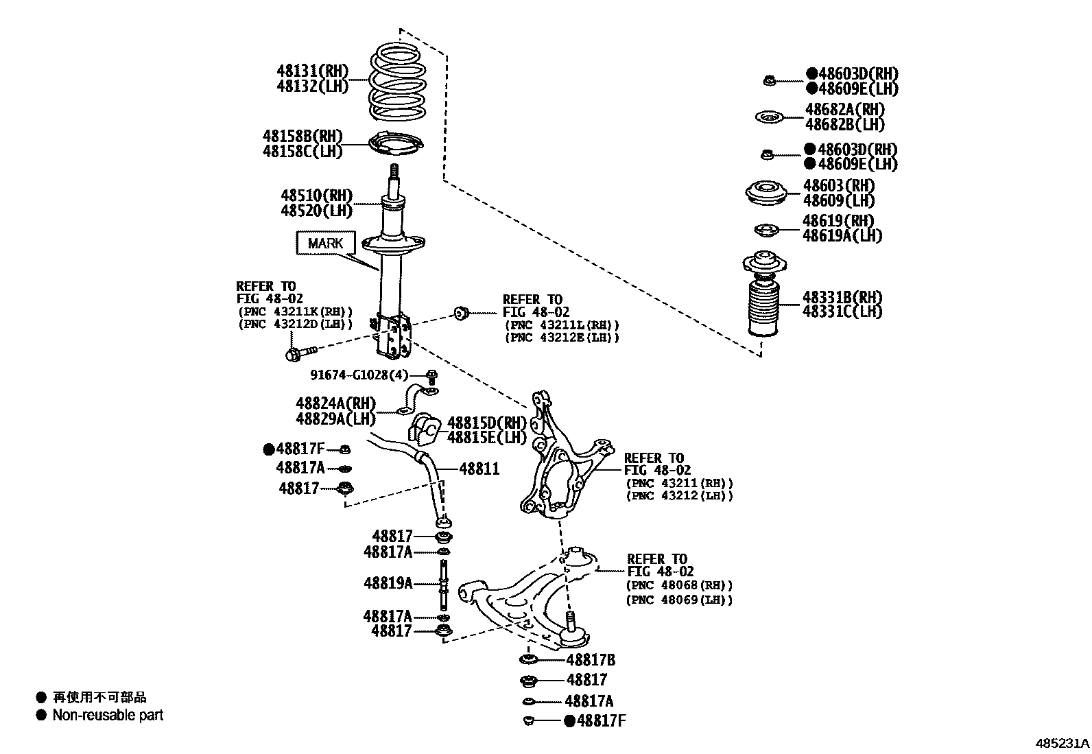 Toyota YARIS Front Spring & Shock Absorber EPC diagram — 485231A