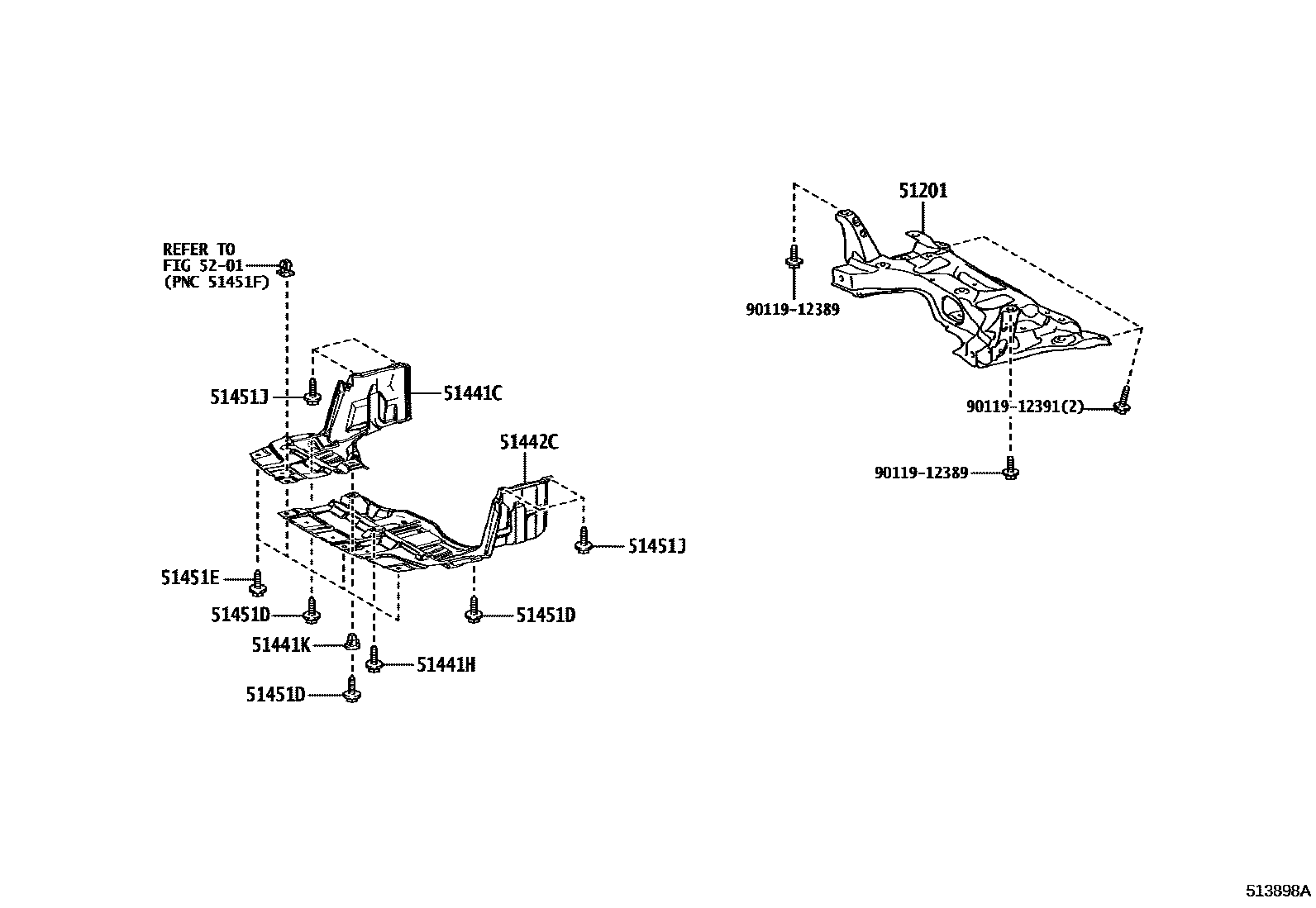 Toyota YARIS 悬架横梁和发动机底罩 EPC diagram — 513898A