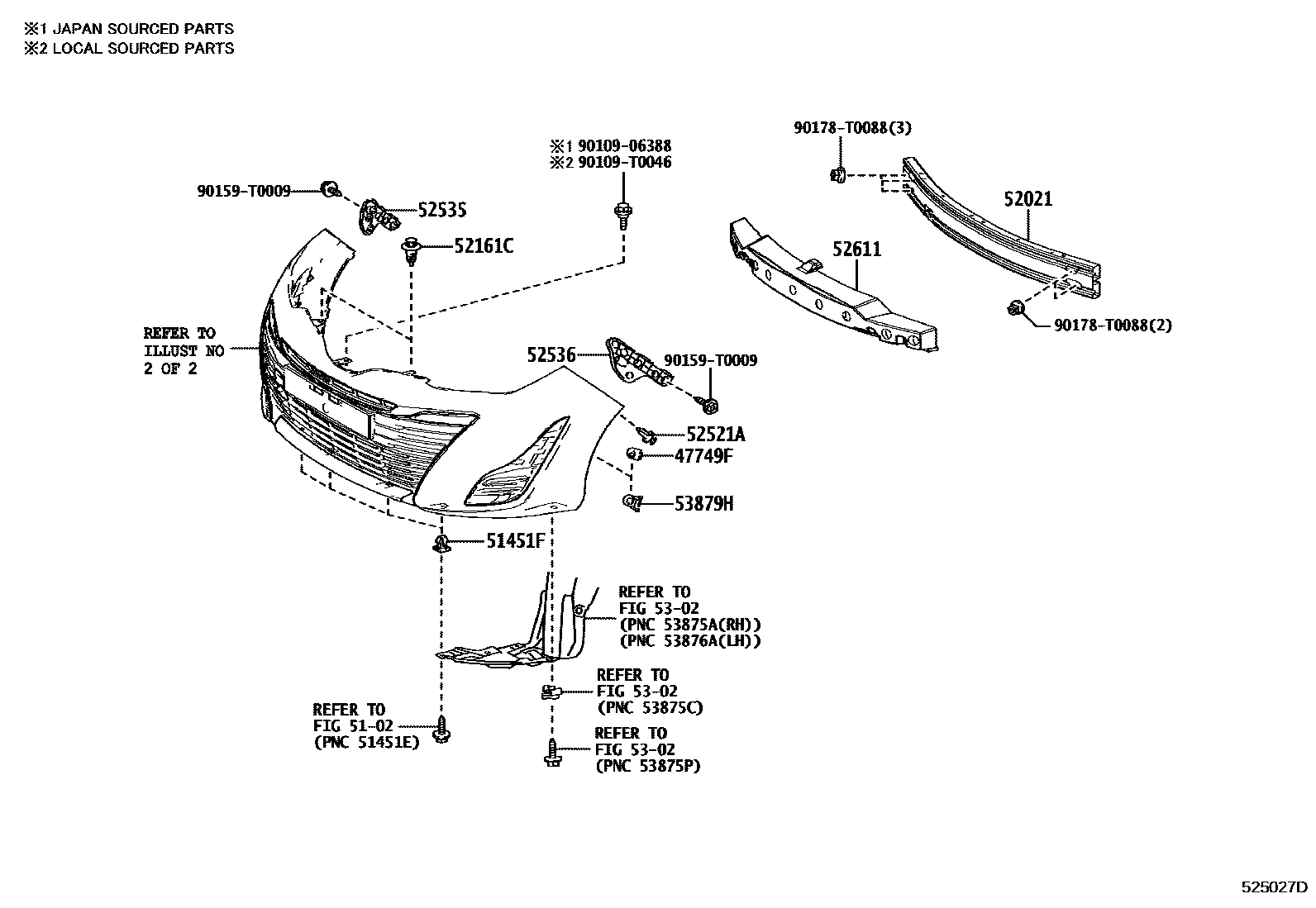 Toyota YARIS 前保险杠及附件 EPC diagram — 525027D