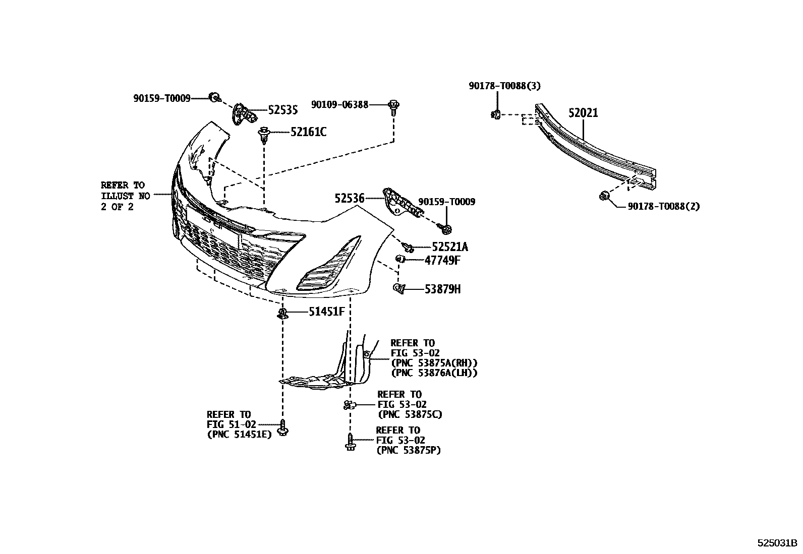 Toyota YARIS 前保险杠及附件 EPC diagram — 525031B