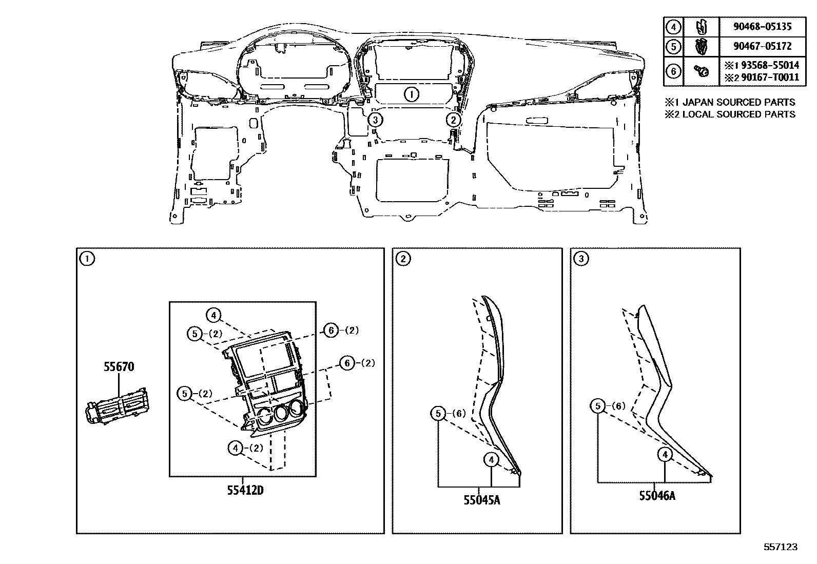 Toyota YARIS 仪表板和手套箱 EPC diagram — 557123