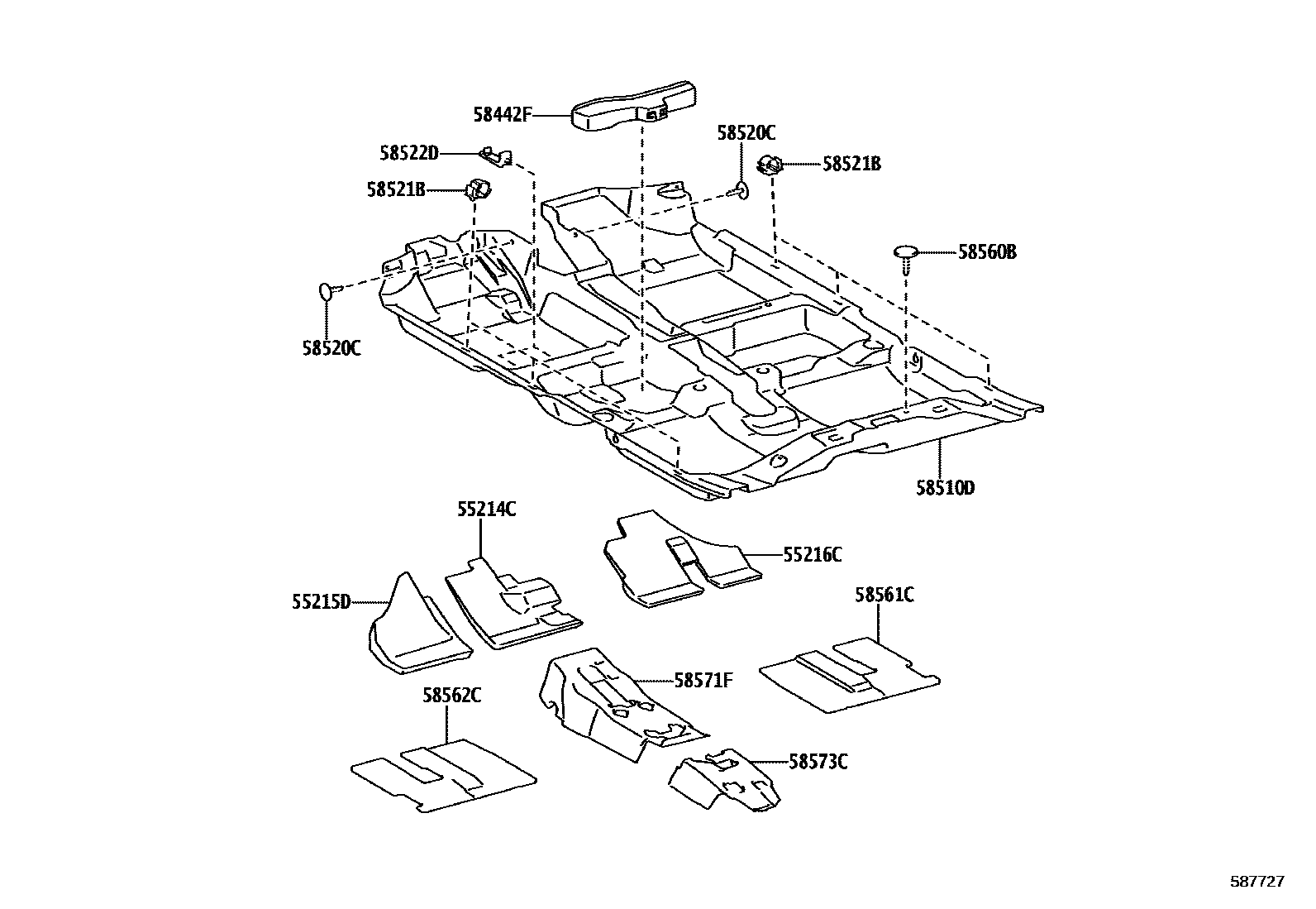 Toyota YARIS 地板垫和地毯 EPC diagram — 587727