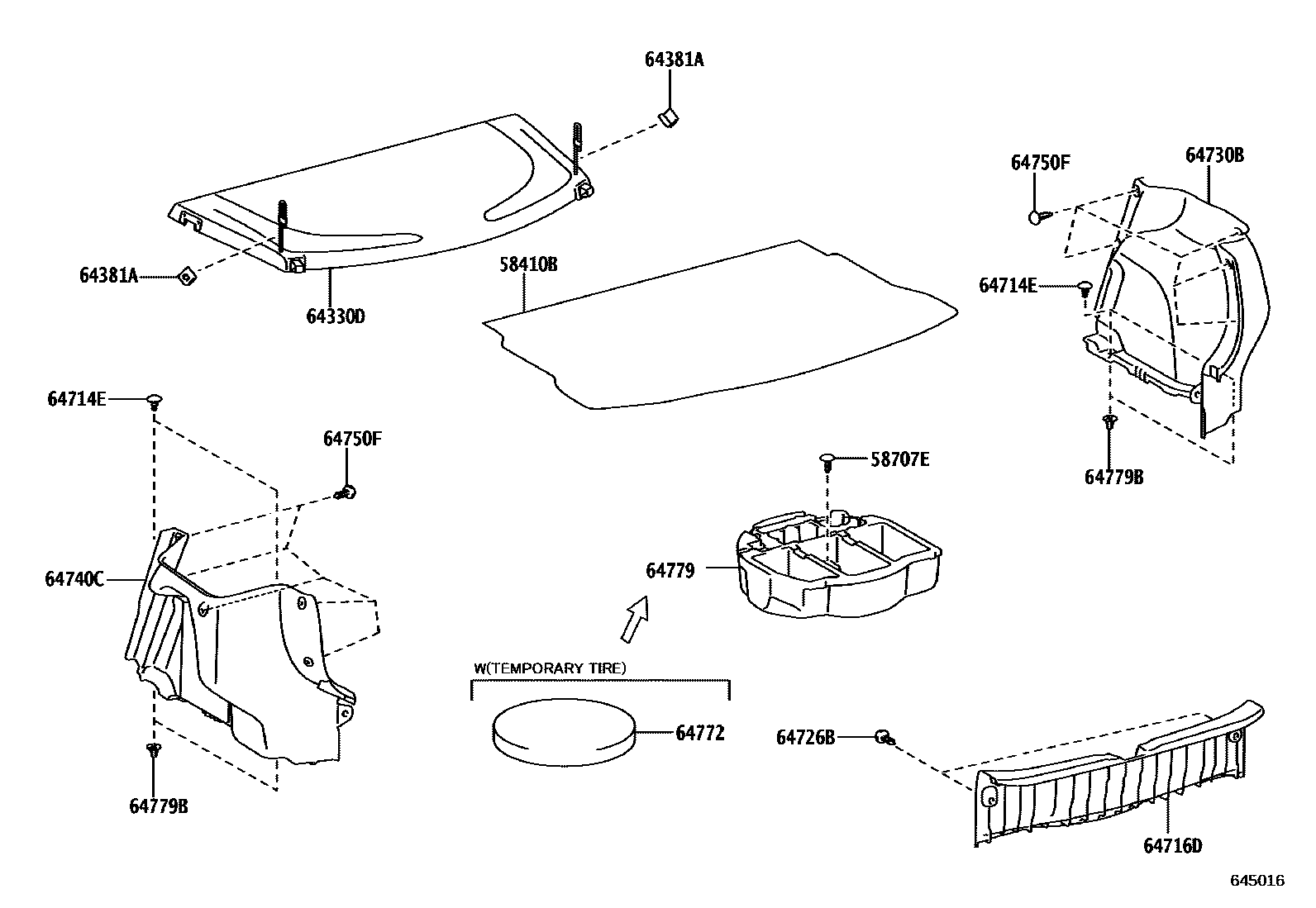 Toyota YARIS 底板和底板装饰罩 EPC diagram — 645016