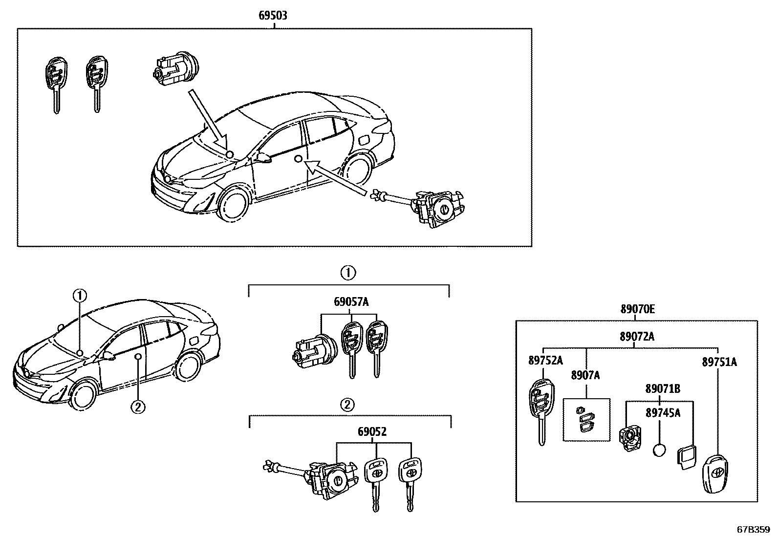Toyota YARIS 锁芯组件 EPC diagram — 67B359