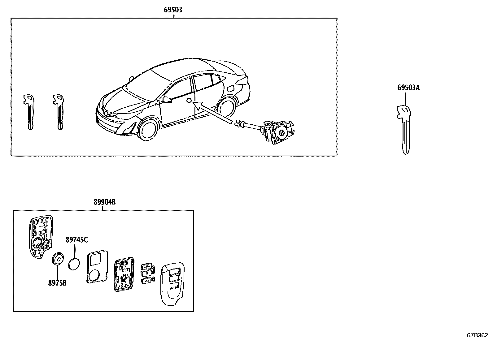 Toyota YARIS 锁芯组件 EPC diagram — 67B362