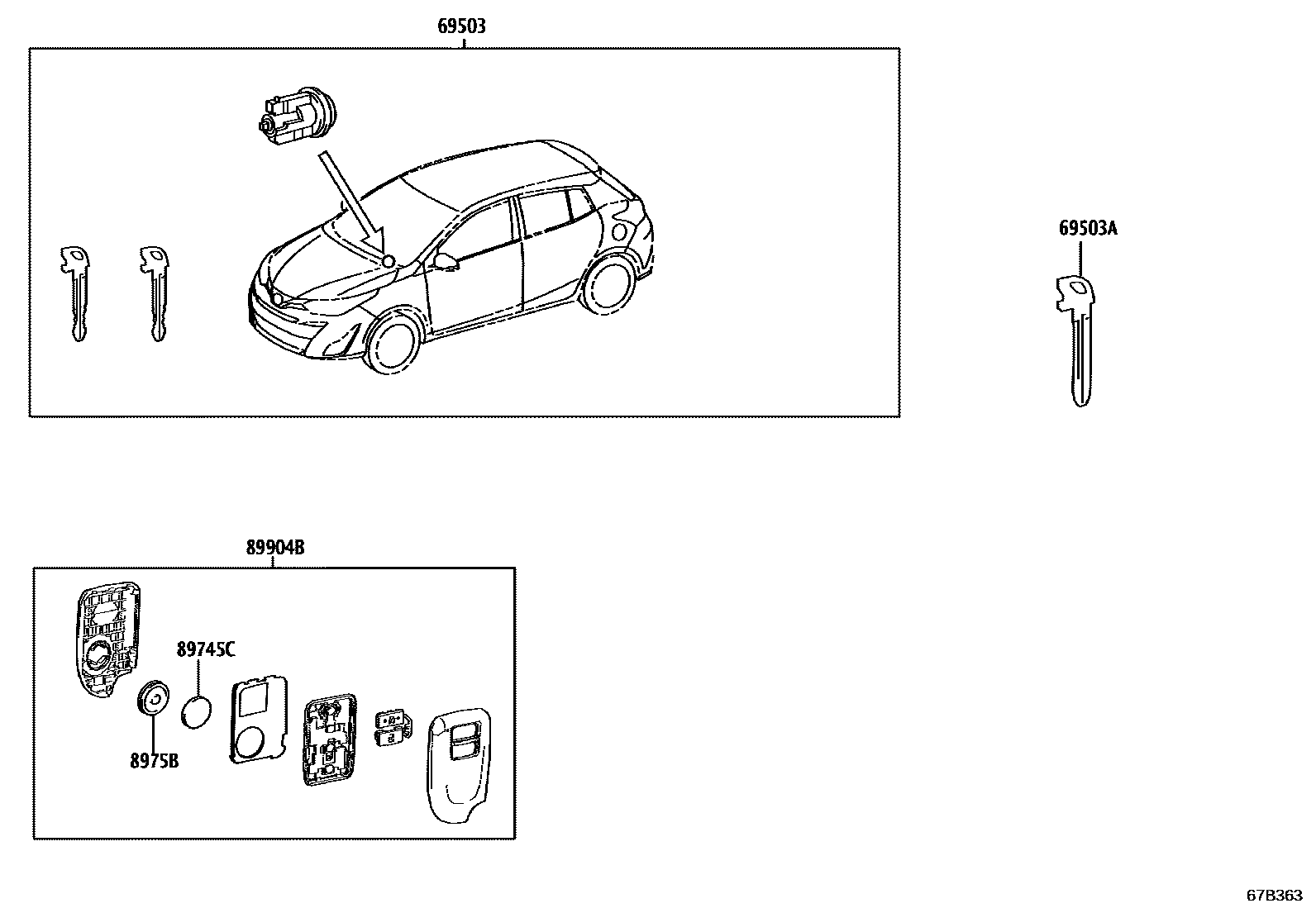 Toyota YARIS 锁芯组件 EPC diagram — 67B363
