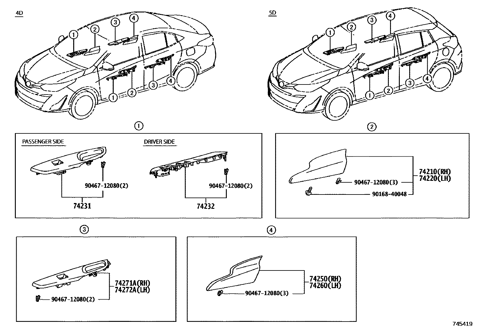 Toyota YARIS 扶手和遮阳板 EPC diagram — 745419