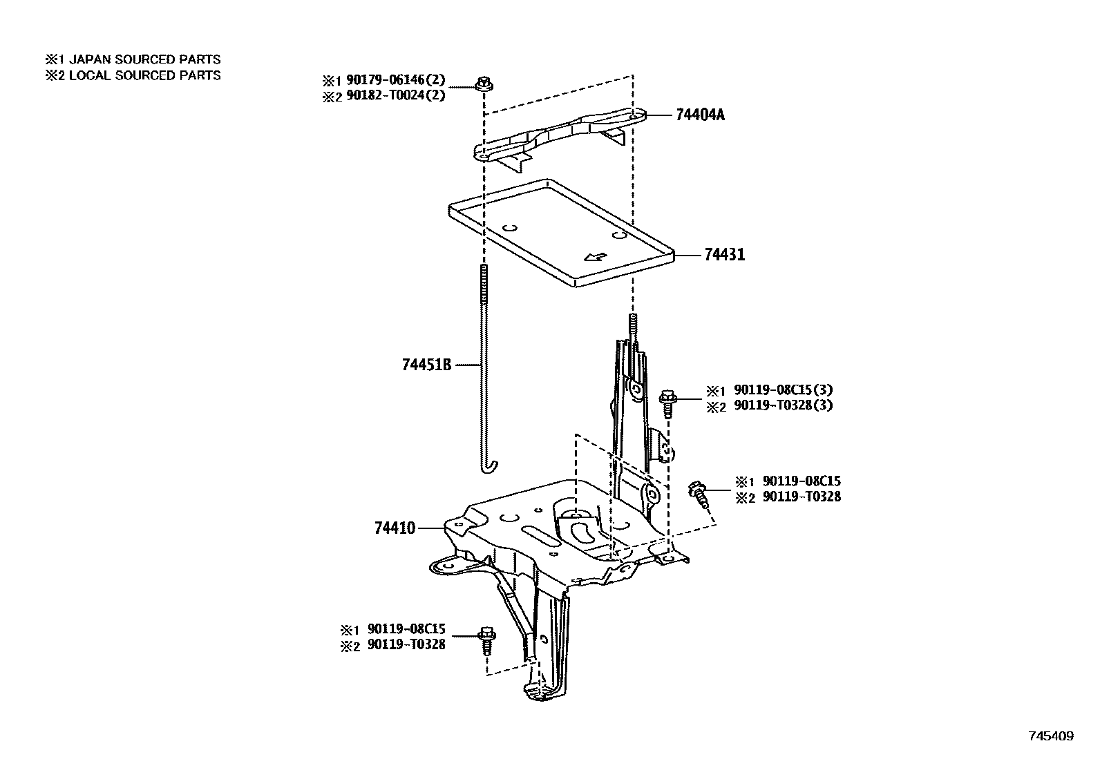 Toyota YARIS battery holder EPC diagram — 745409
