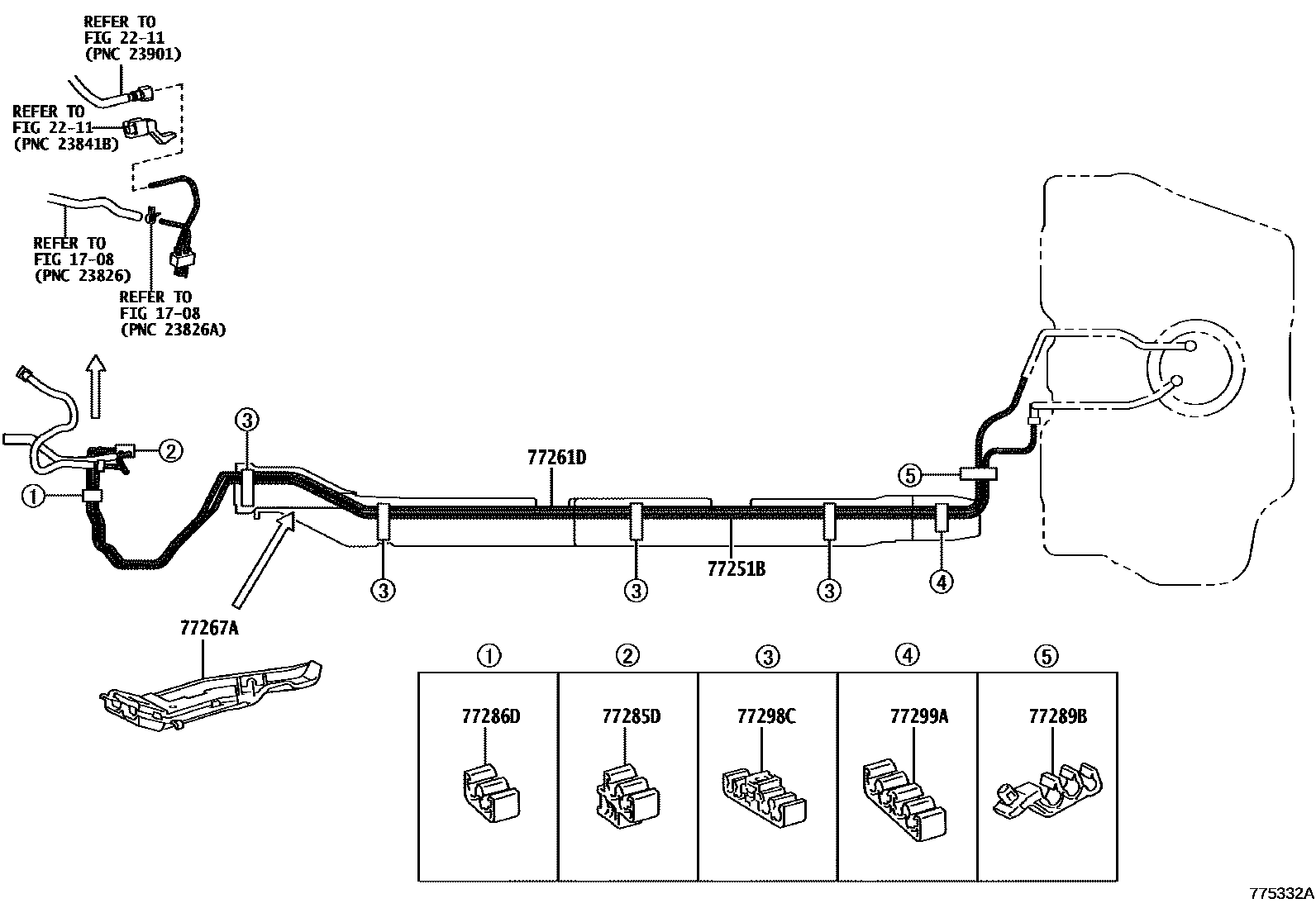 Toyota YARIS 燃油箱和燃油管 EPC diagram — 775332A