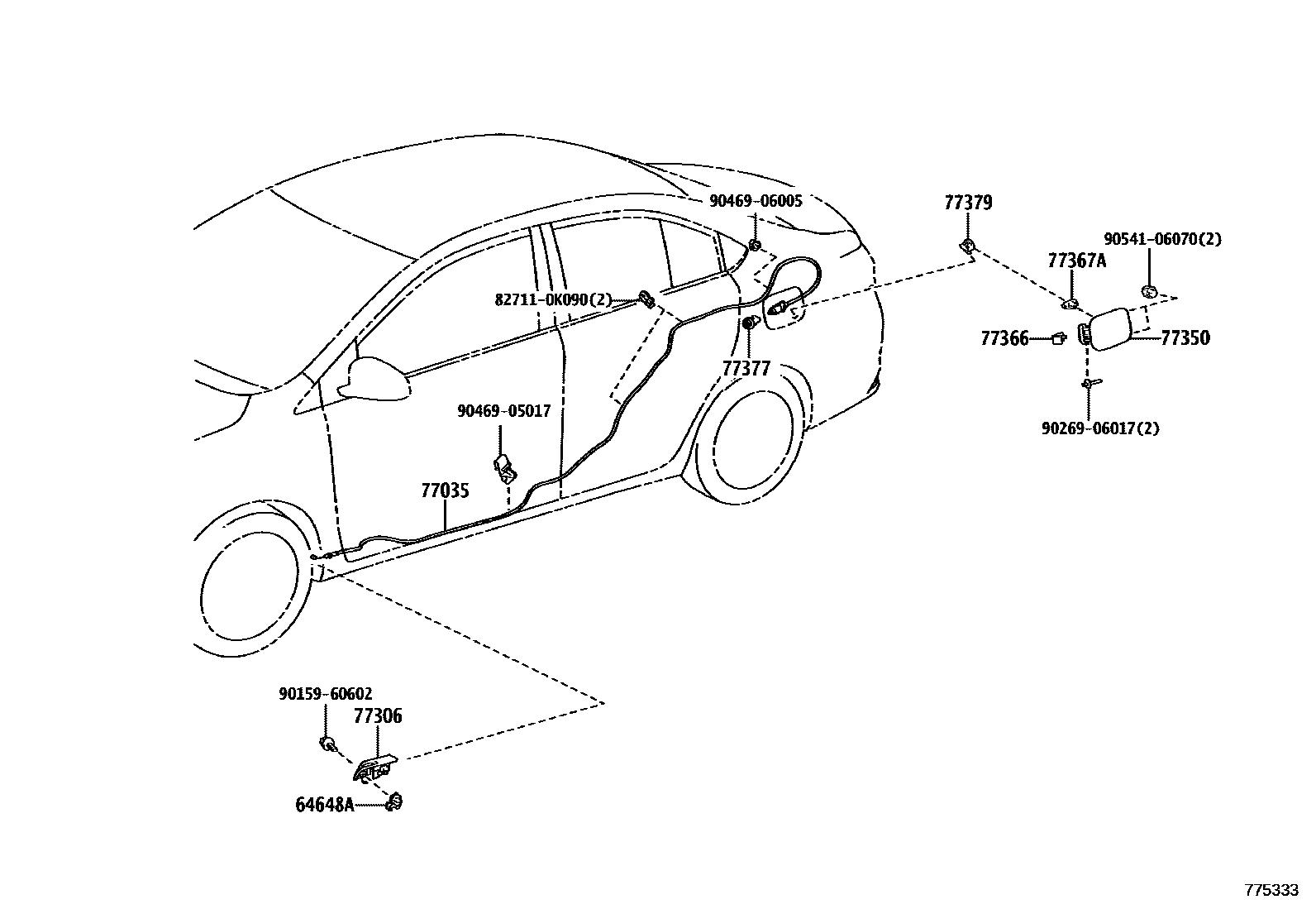 Toyota YARIS 燃油箱和燃油管 EPC diagram — 775333