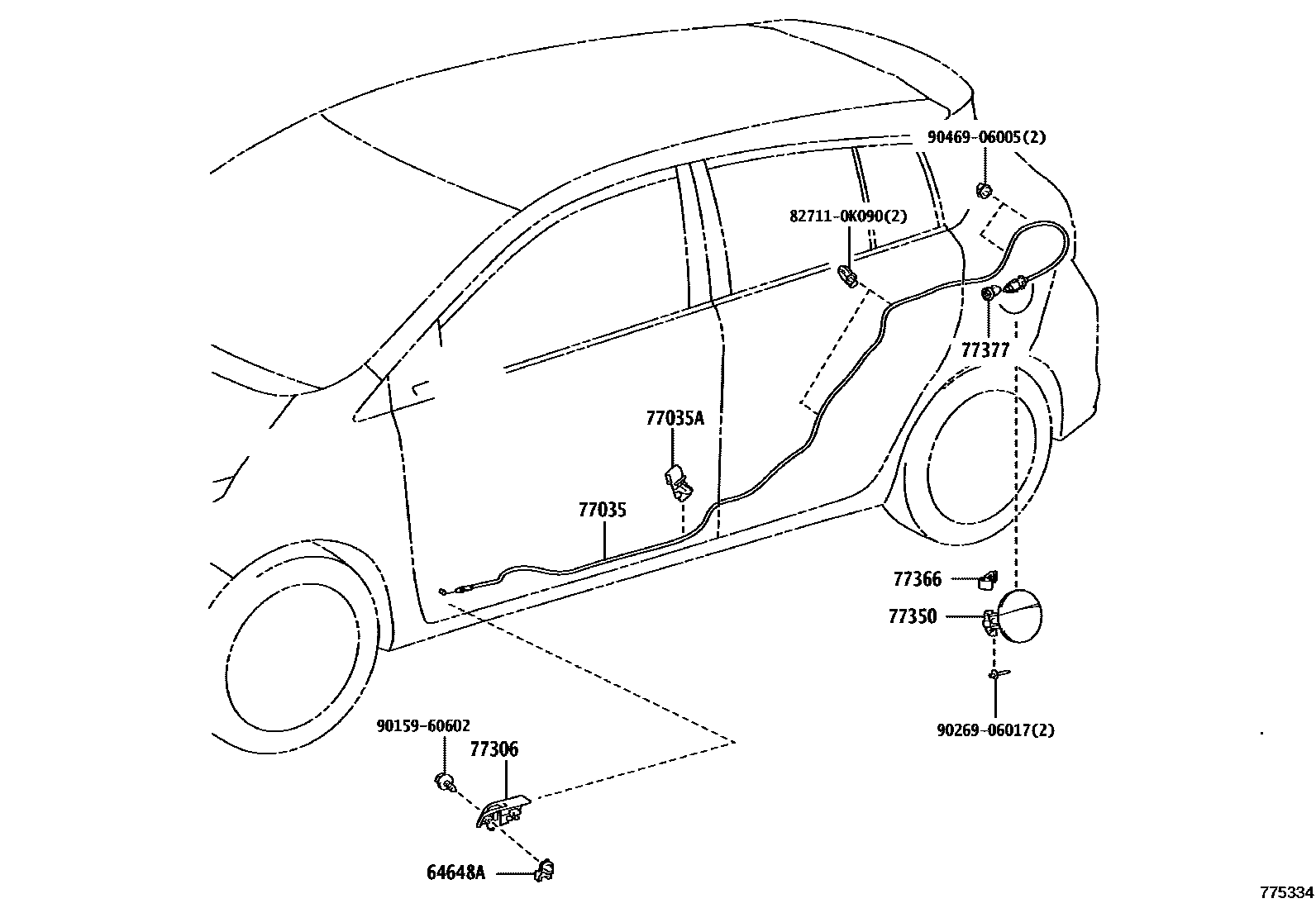 Toyota YARIS 燃油箱和燃油管 EPC diagram — 775334